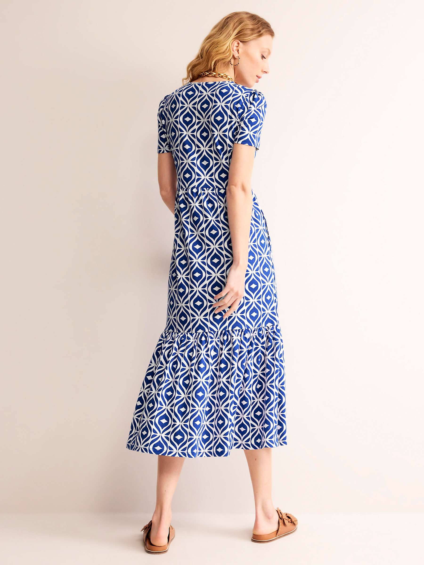 Buy Boden Emma Wave Print Tiered Midi Jersey Dress, Surf The Web Online at johnlewis.com