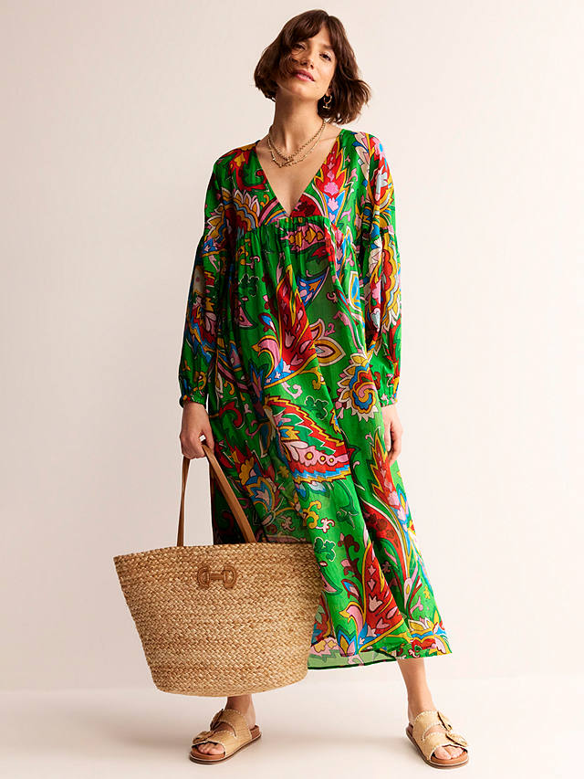 Boden Sarah Paisley Azure Maxi Kaftan Dress, Green/Multi