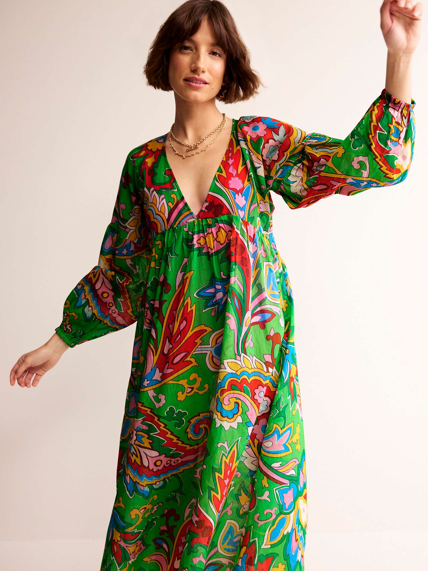 Buy Boden Sarah Paisley Azure Maxi Kaftan Dress, Green/Multi Online at johnlewis.com
