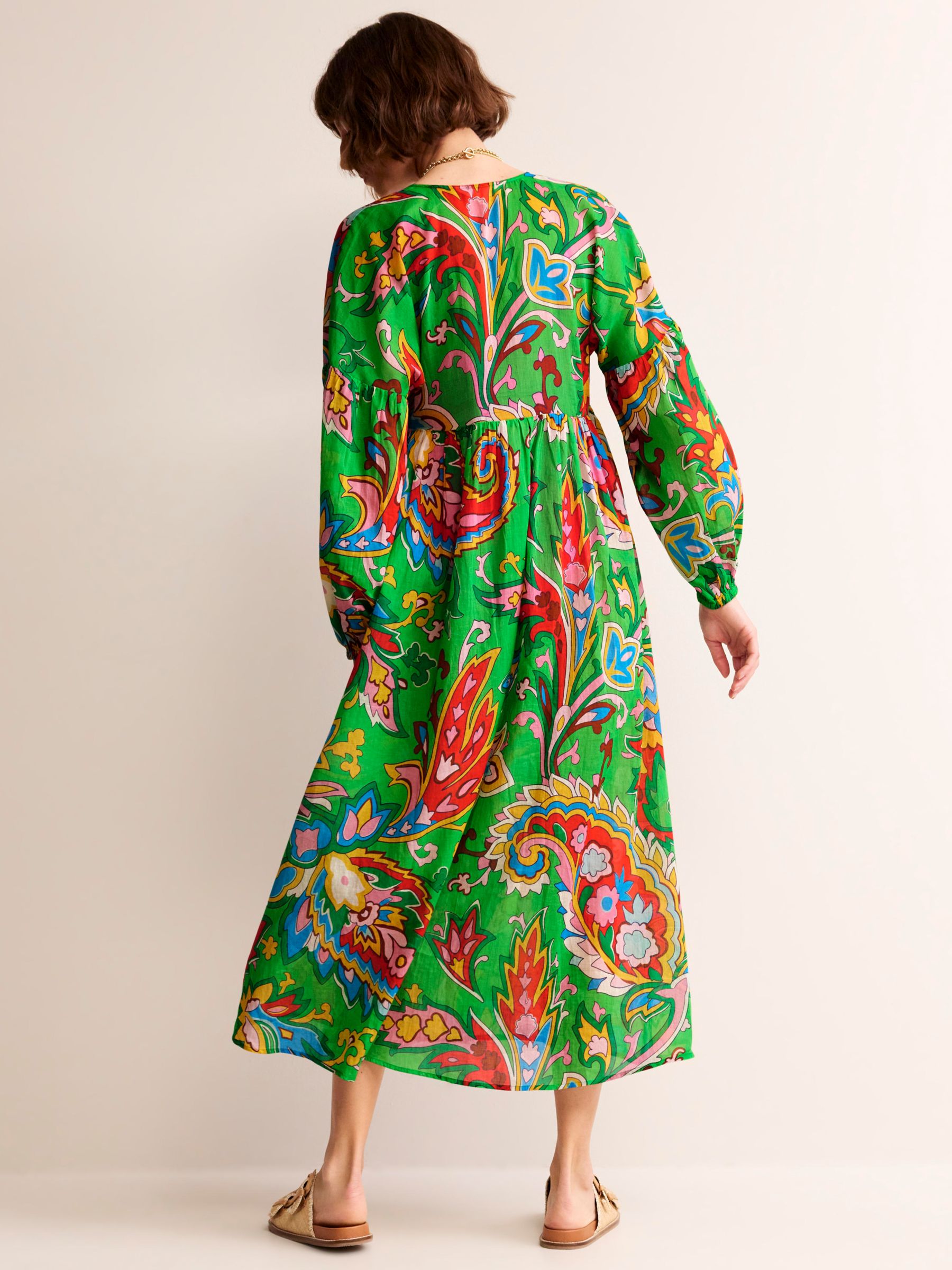 Boden Sarah Paisley Azure Maxi Kaftan Dress, Green/Multi, 12