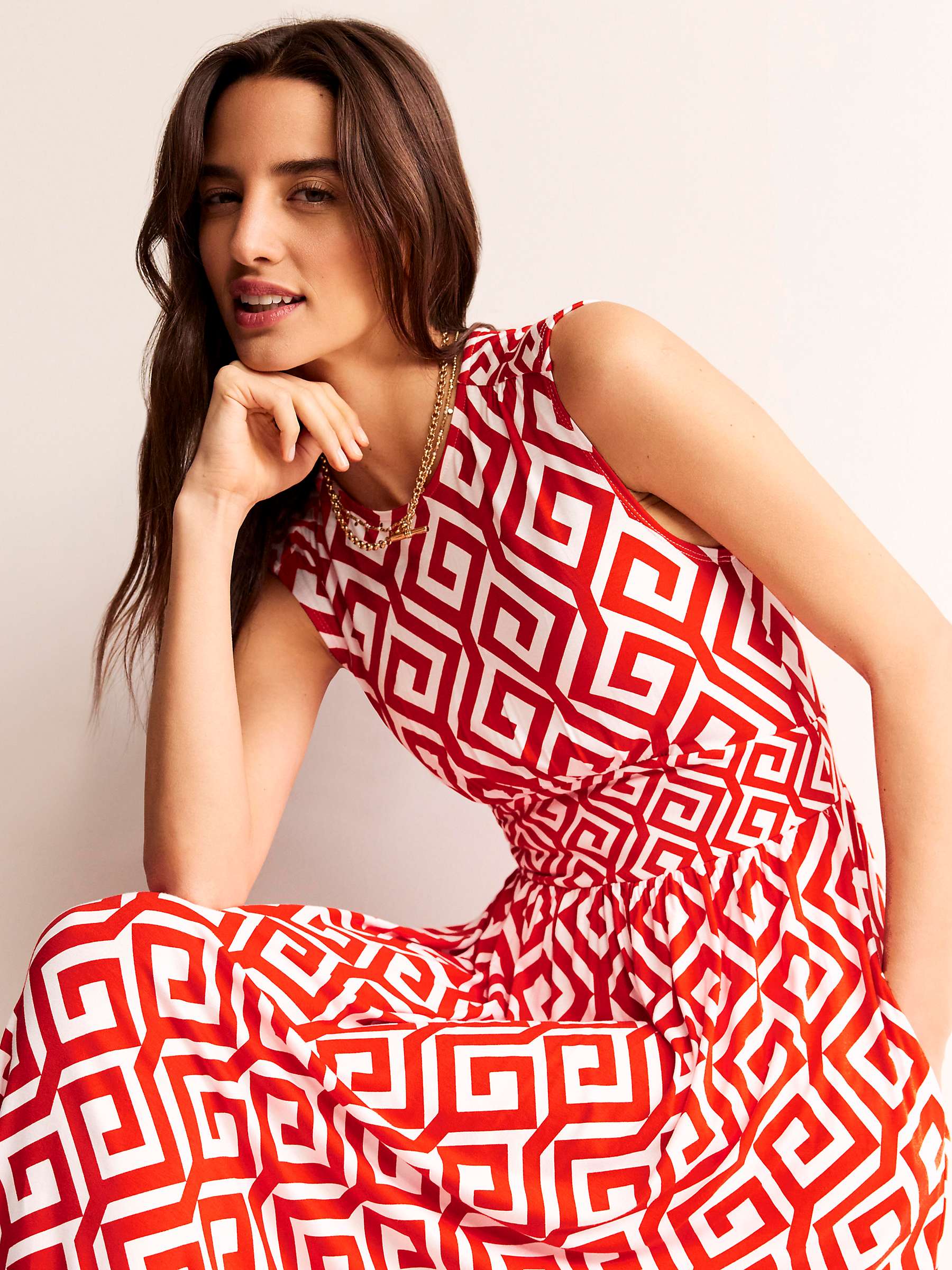 Buy Boden Thea Maze Print Sleeveless Midi Dress, Flame Scarlet/White Online at johnlewis.com