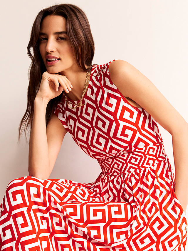 Boden Thea Maze Print Sleeveless Midi Dress, Flame Scarlet/White