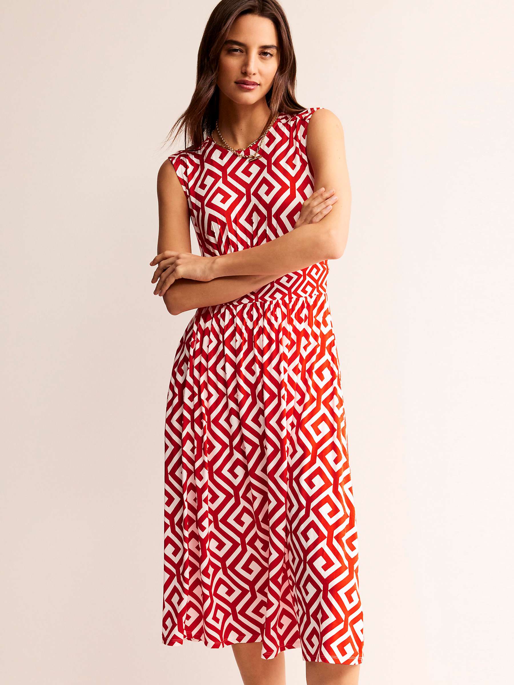 Buy Boden Thea Maze Print Sleeveless Midi Dress, Flame Scarlet/White Online at johnlewis.com