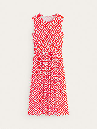 Boden Thea Maze Print Sleeveless Midi Dress, Flame Scarlet/White