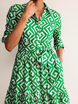 Boden Flo Maze Print Tiered Maxi Shirt Dress, Green/White