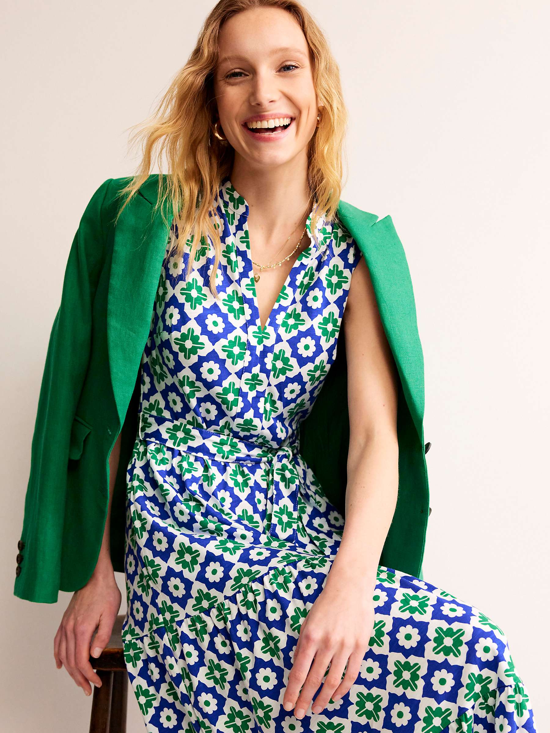 Buy Boden Naomi Notch Jersey Maxi Dress, Green/Multi Online at johnlewis.com