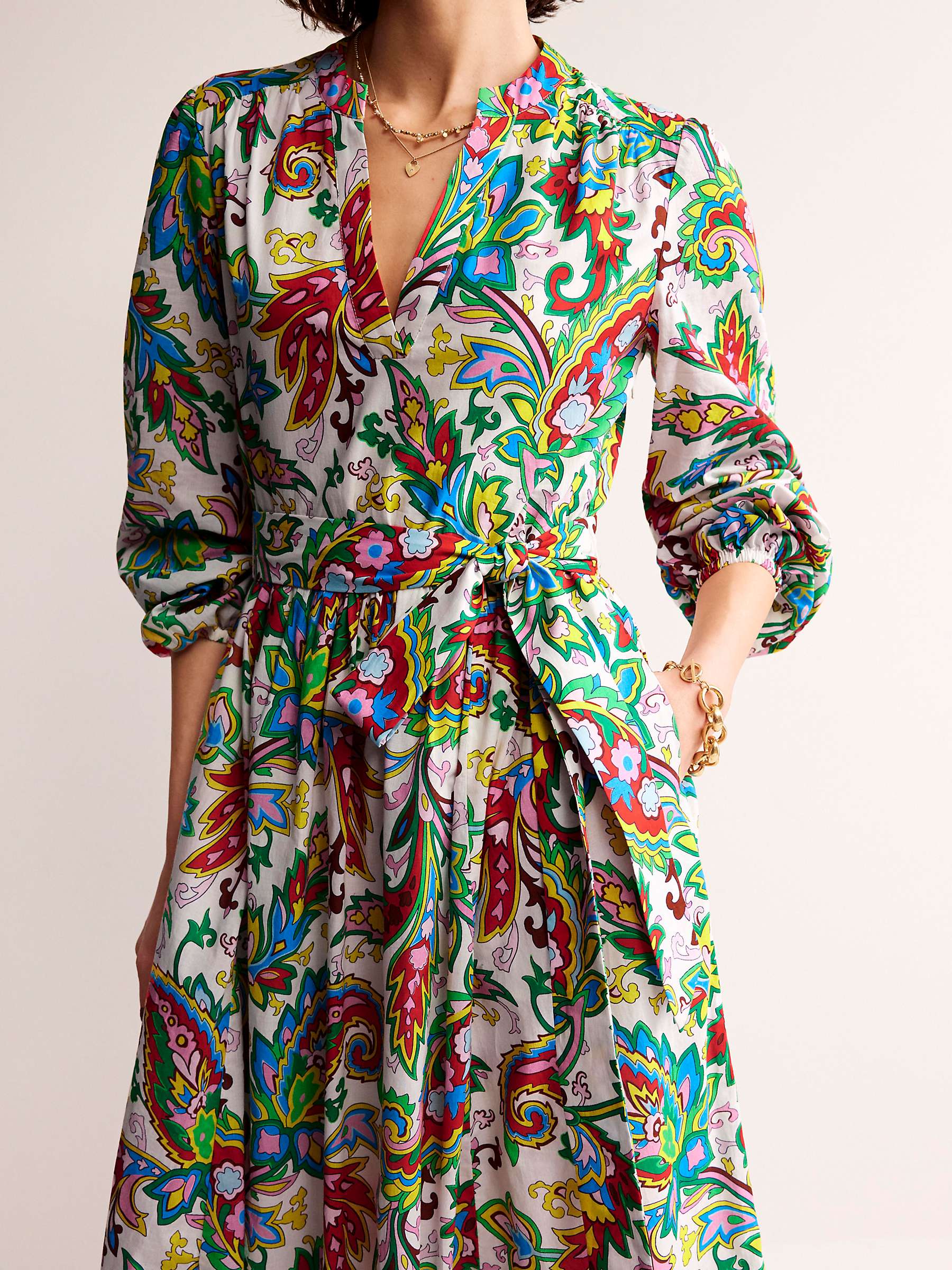 Buy Boden Jen Paisley Print Cotton Midi Dress, Ivory/Multi Online at johnlewis.com