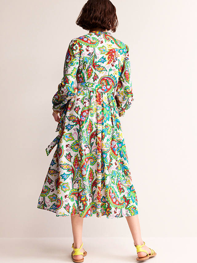 Boden Jen Paisley Print Cotton Midi Dress, Ivory/Multi