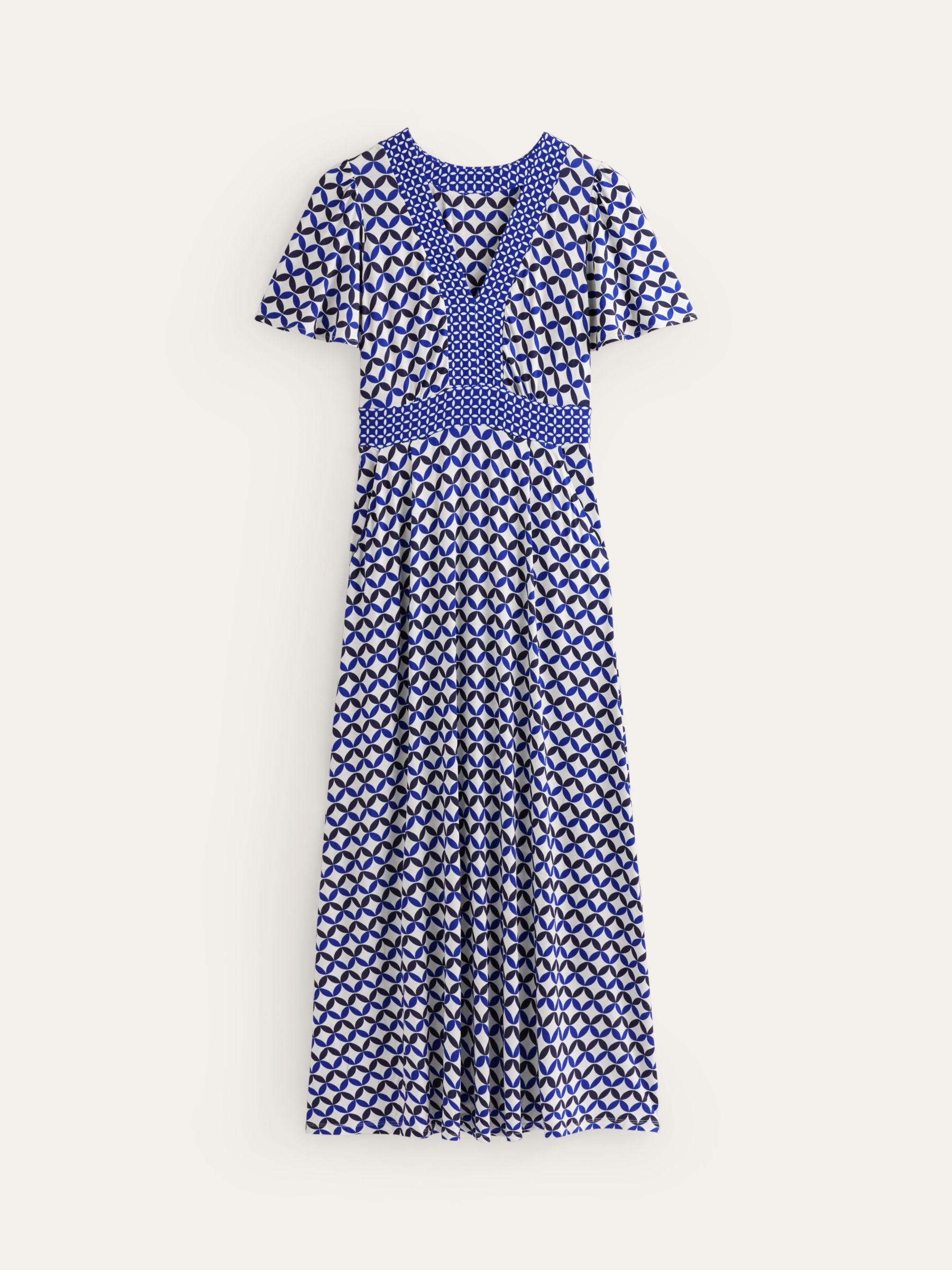 Boden Flutter Ecovero Jersey Maxi Dress, Ivory/Blue, 14