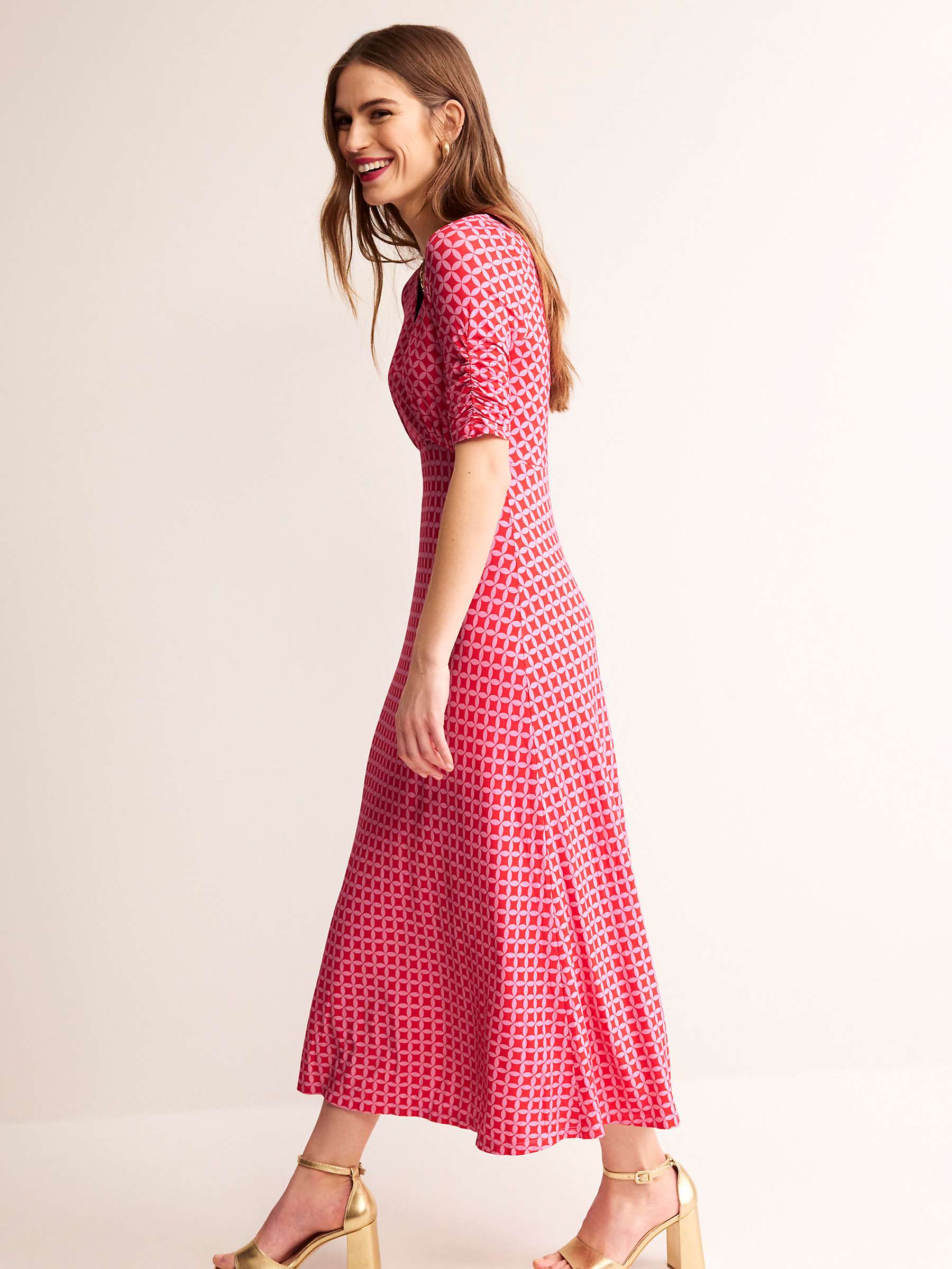 Buy Boden Rebecca Diamond Print Midi Jersey Dress, Scarlet Online at johnlewis.com