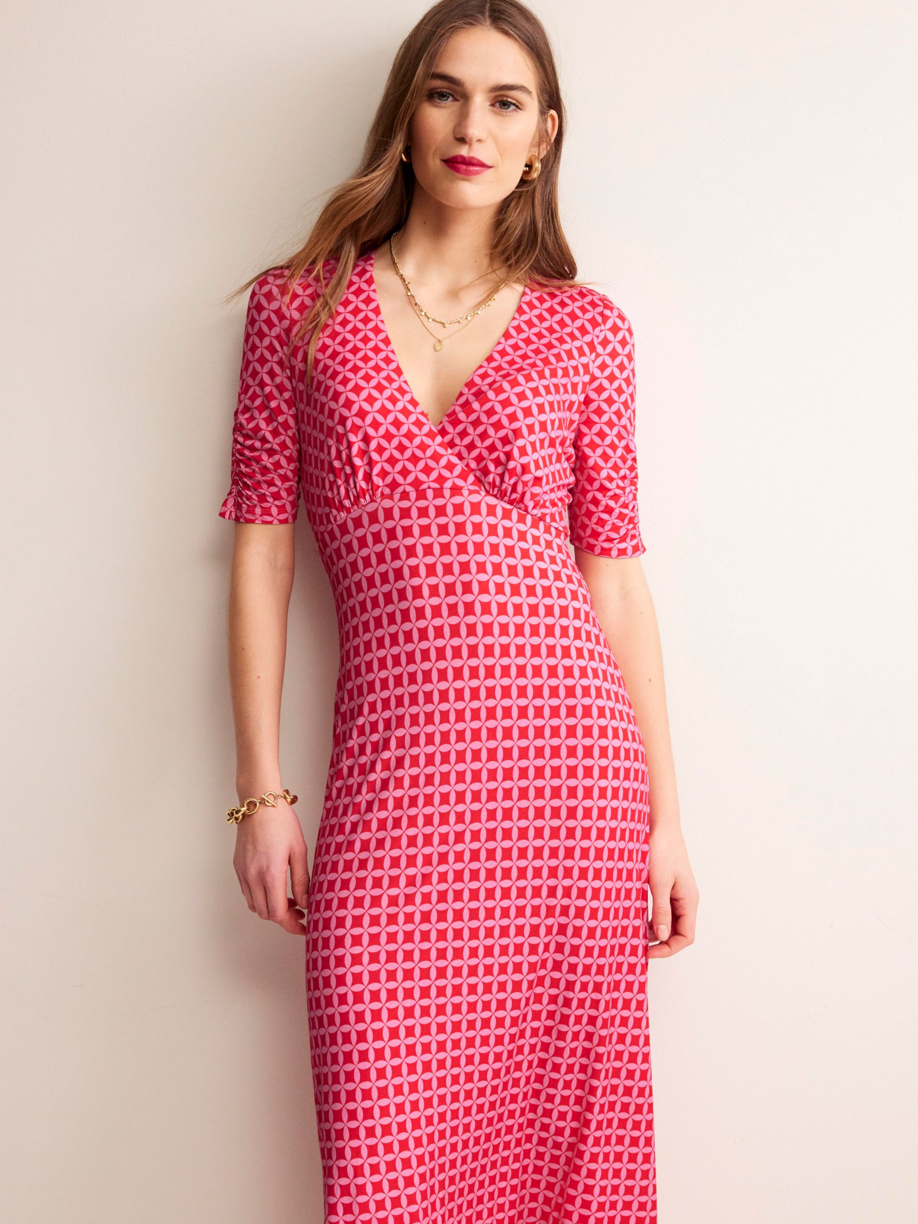 Boden Rebecca Diamond Print Midi Jersey Dress, Scarlet, 14