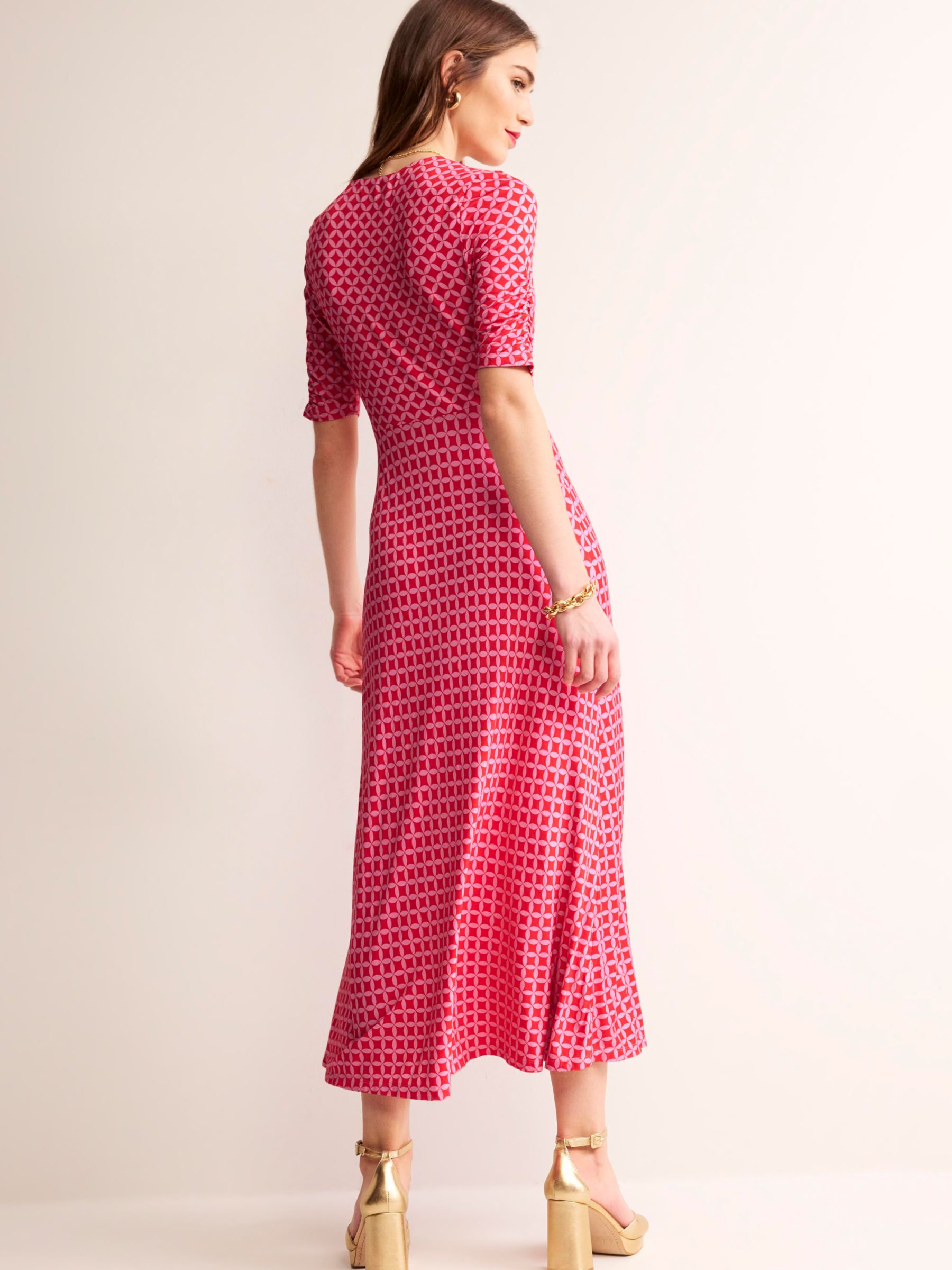 Boden Rebecca Diamond Print Midi Jersey Dress, Scarlet, 14