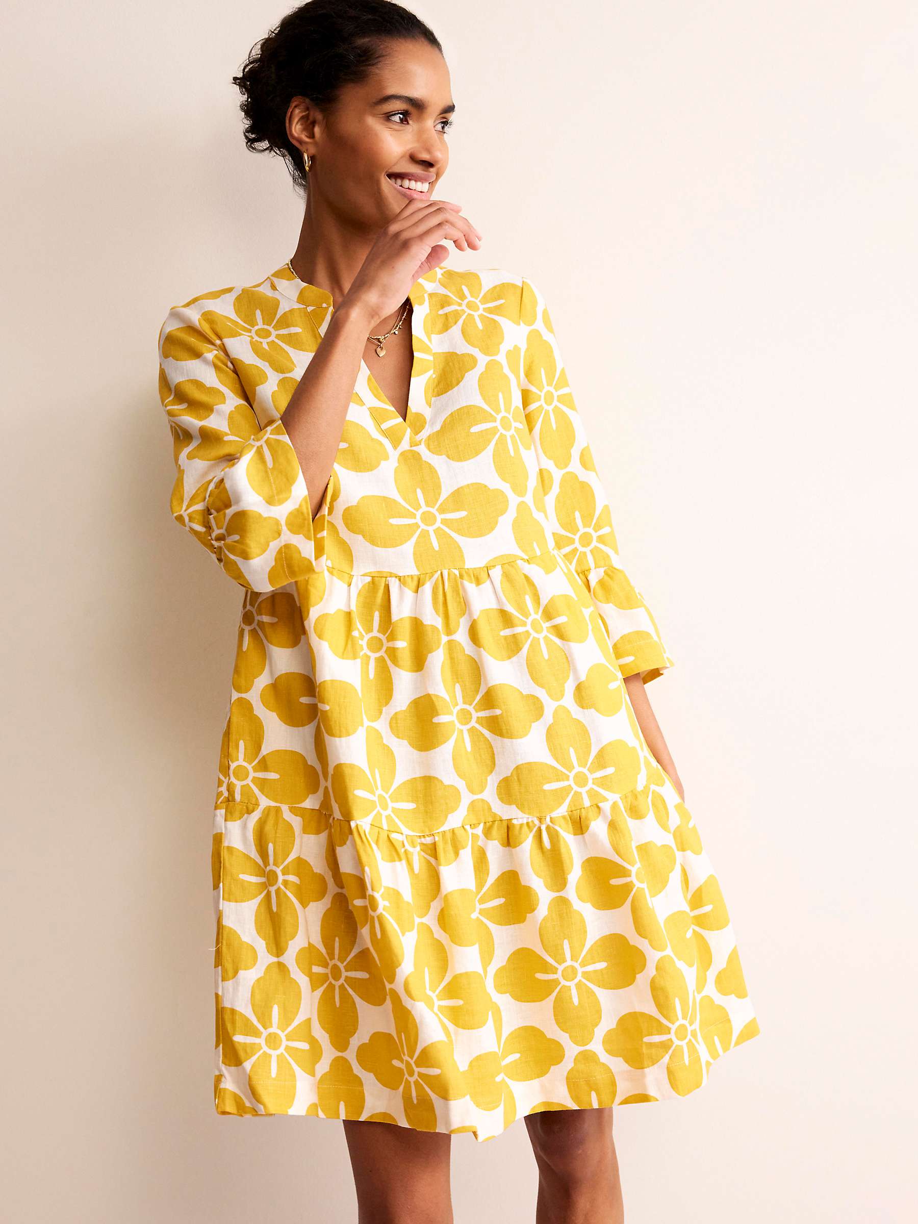 Buy Boden Sophia Floral Tile Linen Shirt Dress, Yellow Online at johnlewis.com