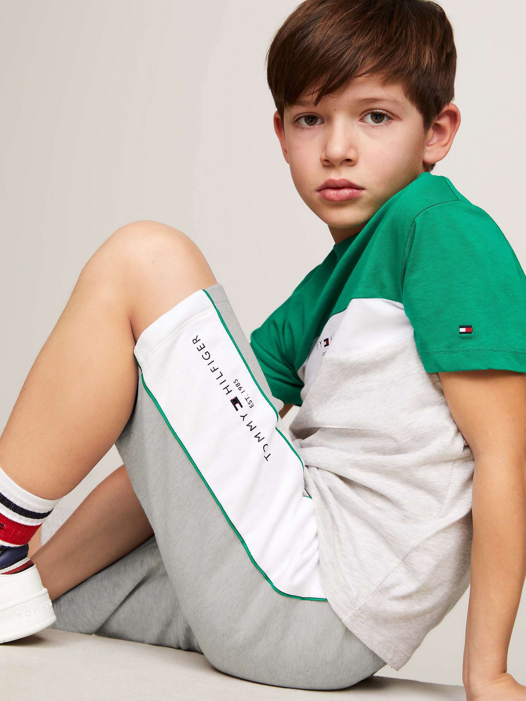 Buy Tommy Hilfiger Kids' Logo Colour Block T-Shirt & Shorts Set, Olympic Green/Multi Online at johnlewis.com