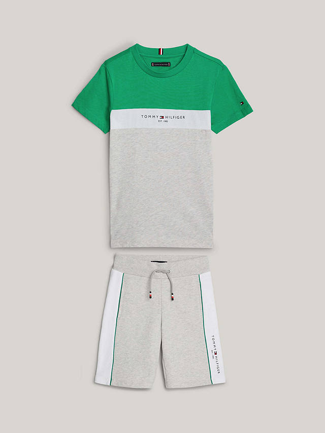 Tommy Hilfiger Kids' Logo Colour Block T-Shirt & Shorts Set, Olympic Green/Multi