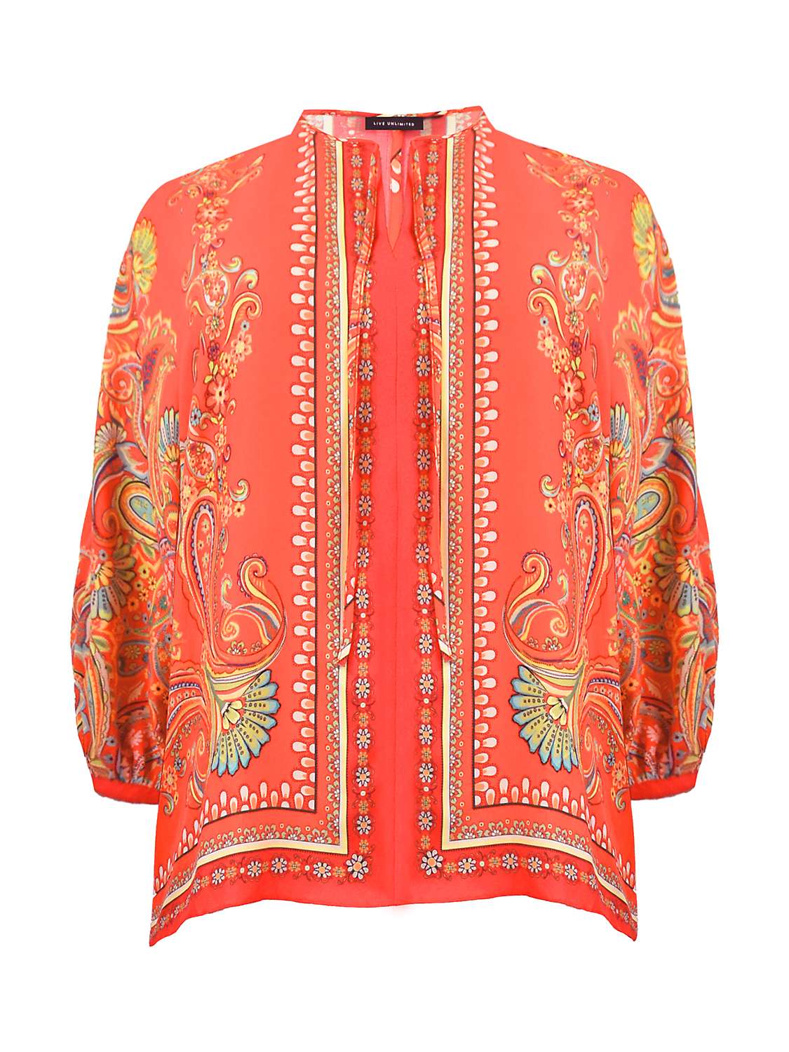 Buy Live Unlimited Curve Scarf Print Tie Neck Blouse, Red/Multi Online at johnlewis.com