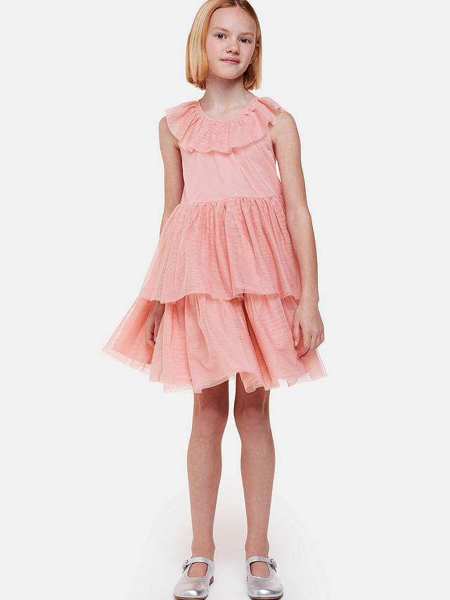 Whistles Kids' Tilda Tulle Frill Detail Dress, Dusty Pink