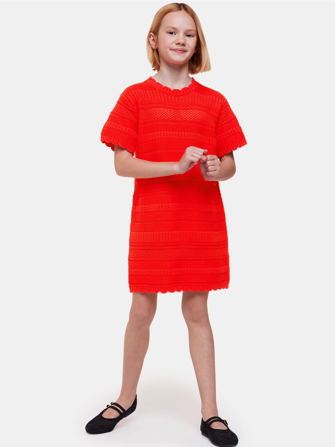 Whistles Kids' Crochet Knit Dress, Red, 3-4 years