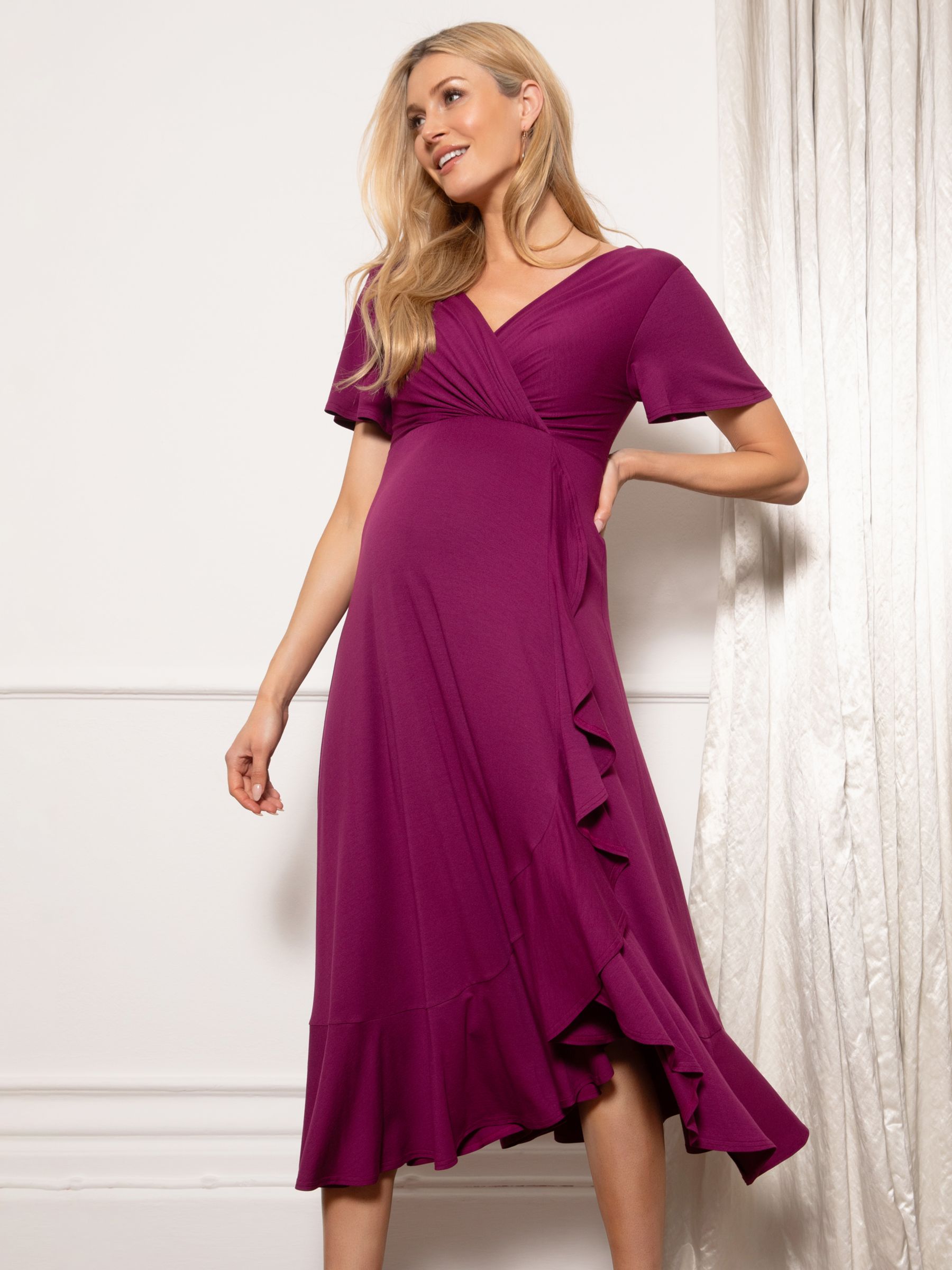 Tiffany Rose Maternity Waterfall Midi Dress, Plum Wine, 6-8