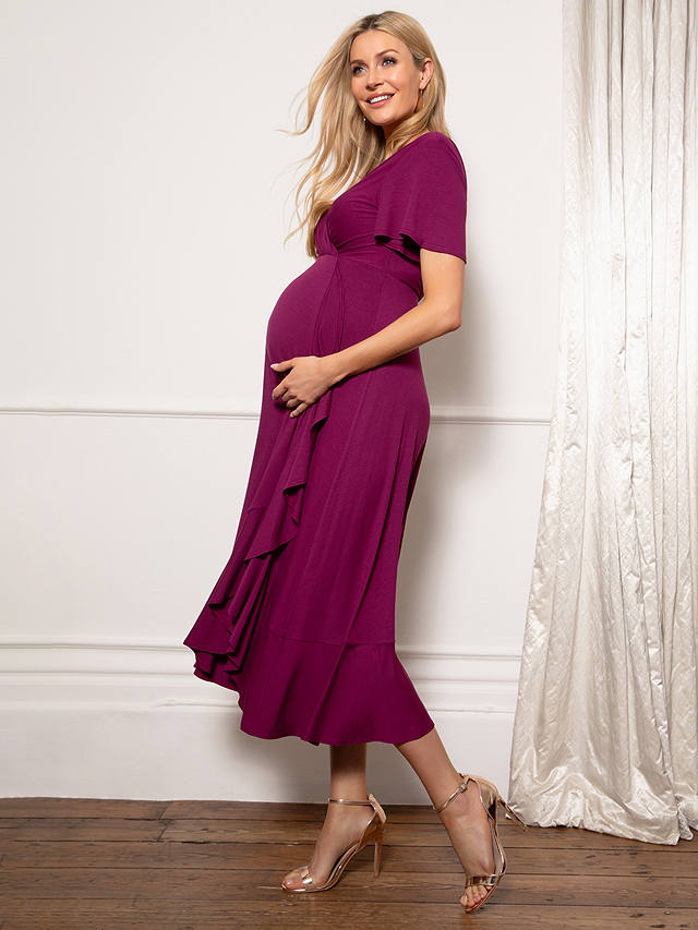 Tiffany Rose Maternity Waterfall Midi Dress, Plum Wine