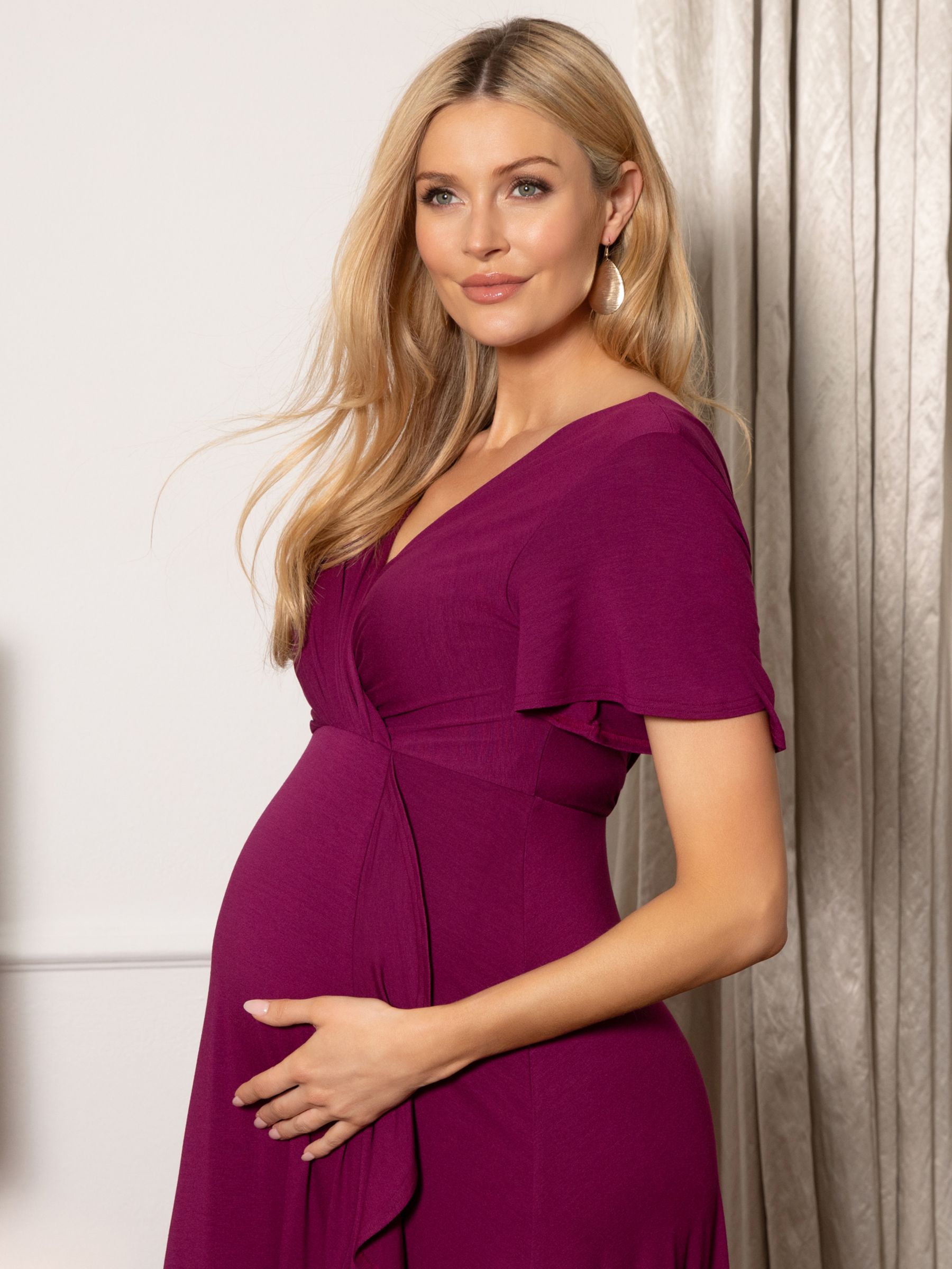 Tiffany Rose Maternity Waterfall Midi Dress, Plum Wine, 6-8