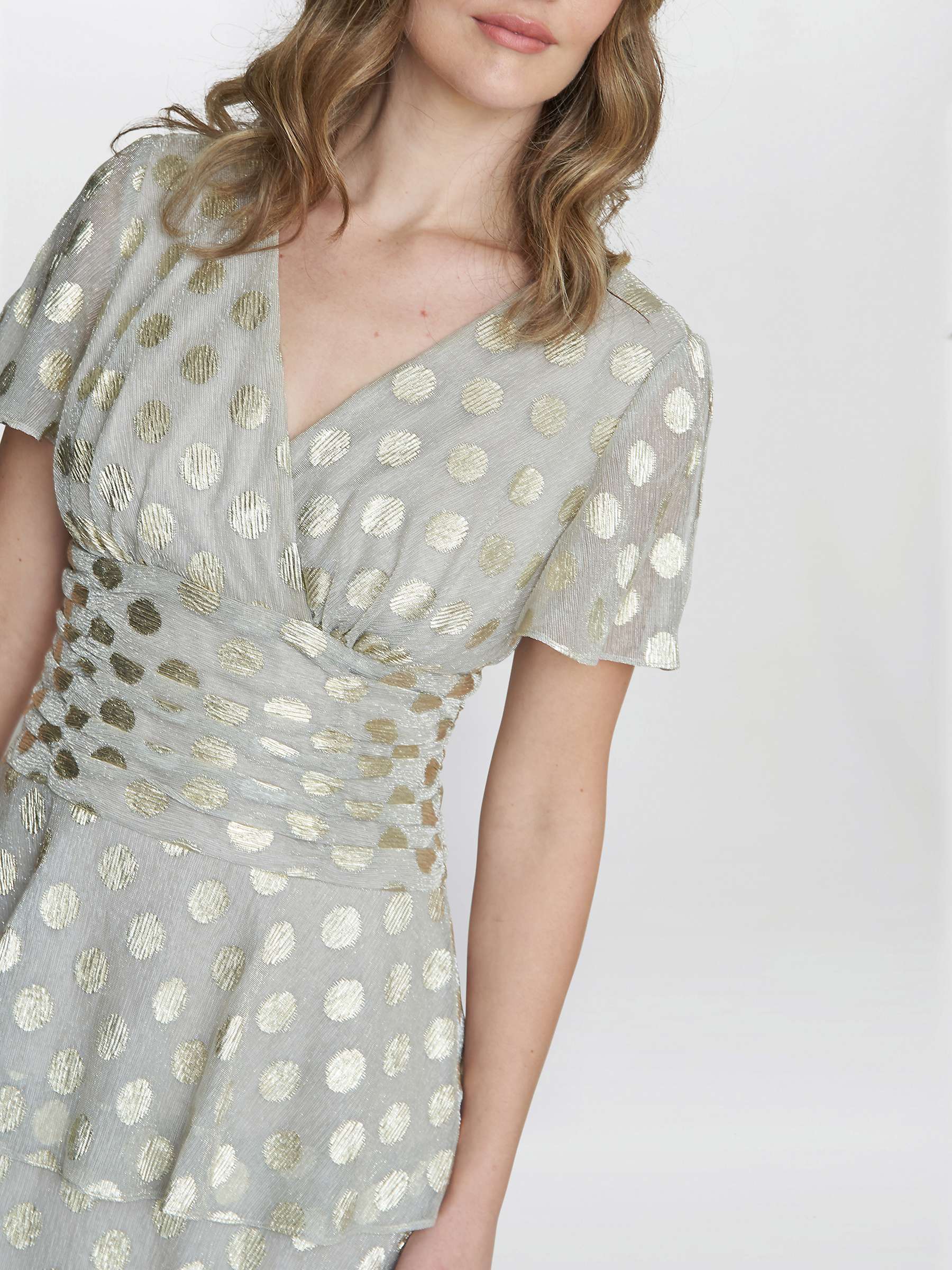 Buy Gina Bacconi Cassie Metallic Spot Tiered Midi Dress, Gold Online at johnlewis.com