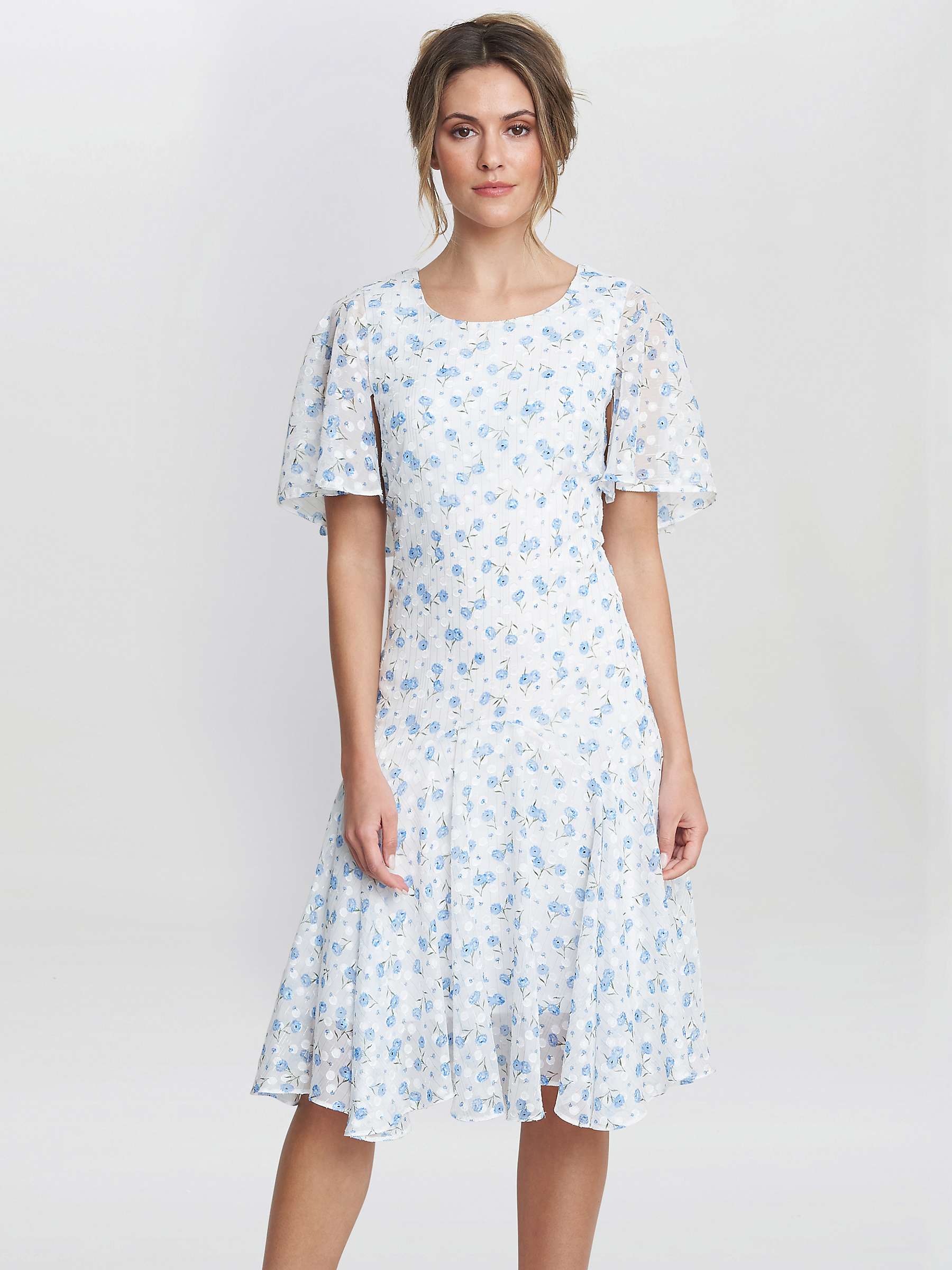 Buy Gina Bacconi Annette Chiffon Knee Length, Blue/White Online at johnlewis.com