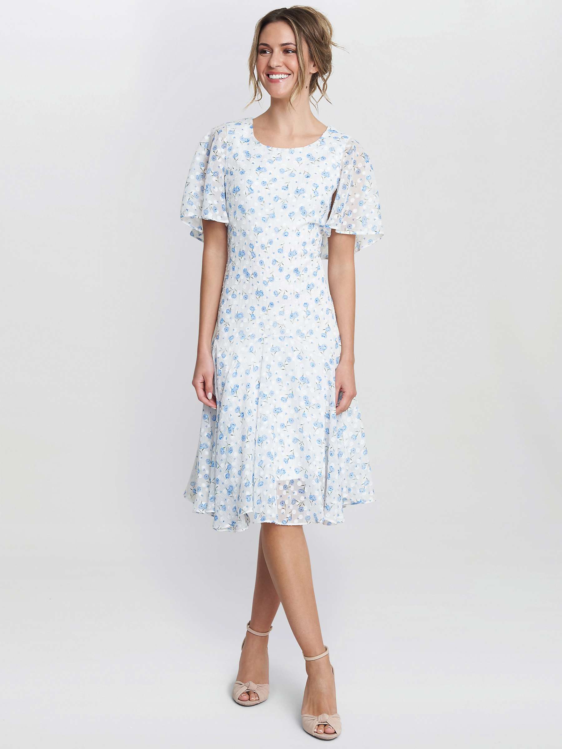 Buy Gina Bacconi Annette Chiffon Knee Length, Blue/White Online at johnlewis.com