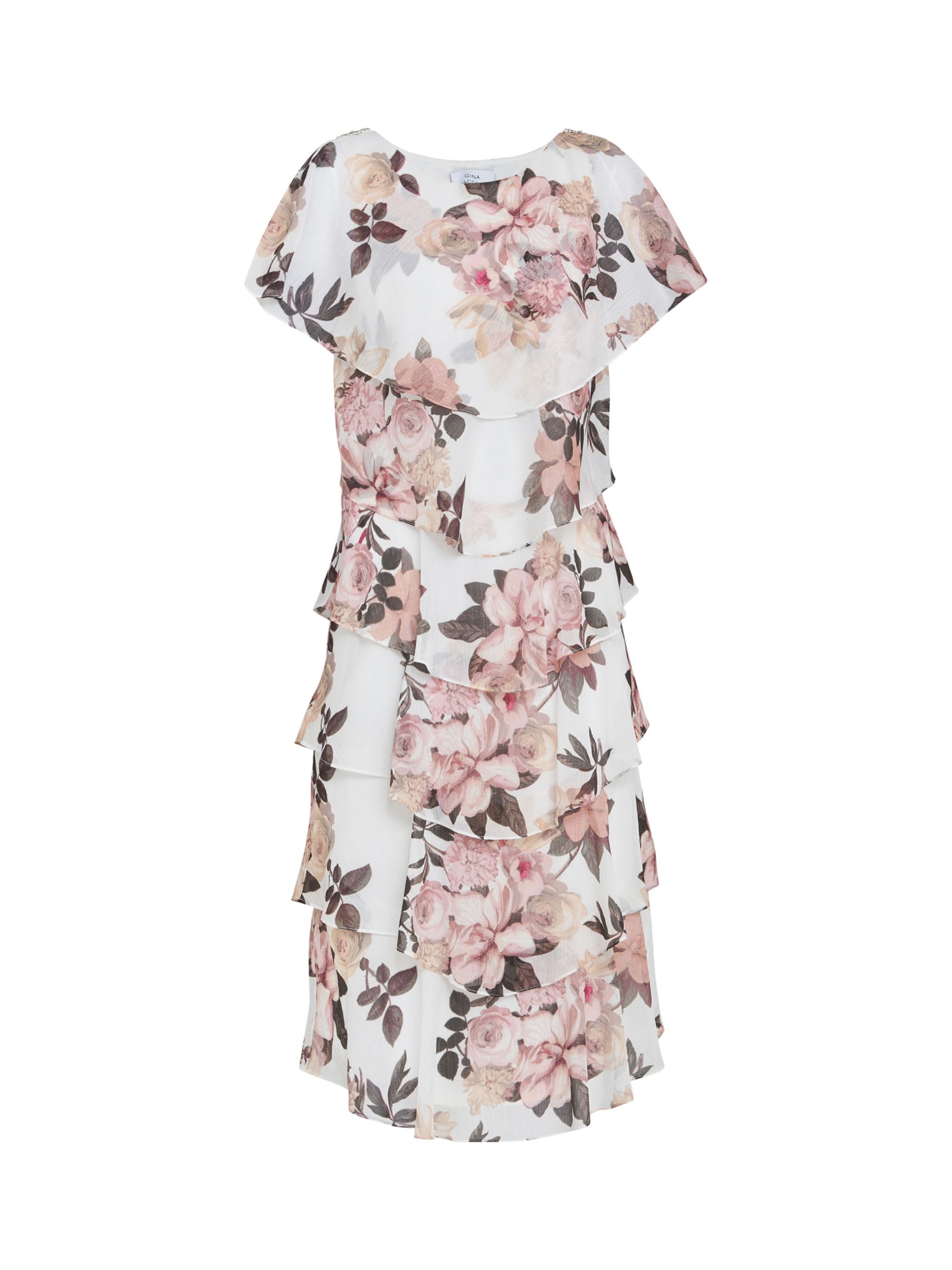 Buy Gina Bacconi Alice Tiered Midi Dress, Ivory/Pink Online at johnlewis.com