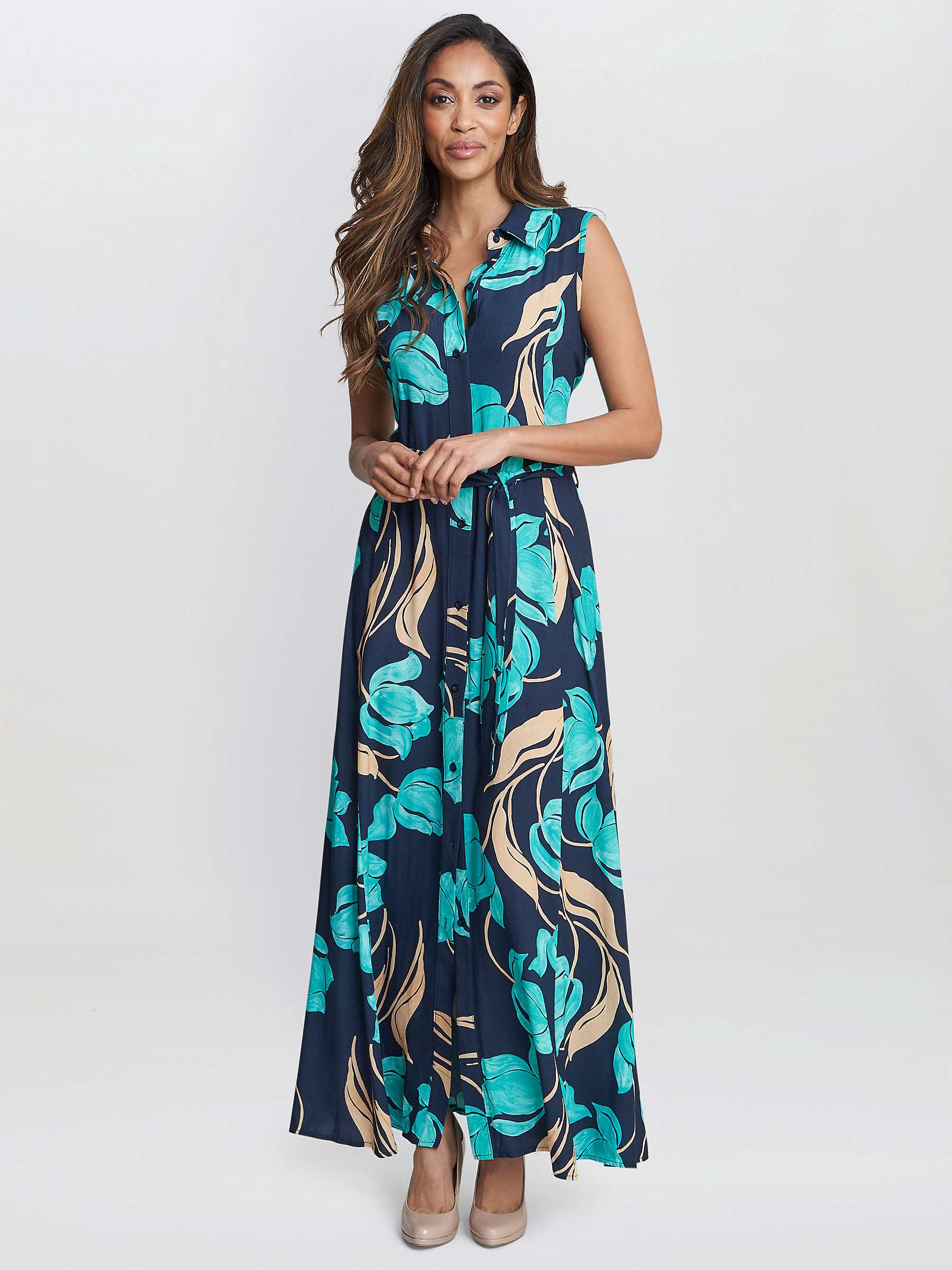 Buy Gina Bacconi Ariel Sleeveless Shirt Maxi Dress, Navy/Multi Online at johnlewis.com
