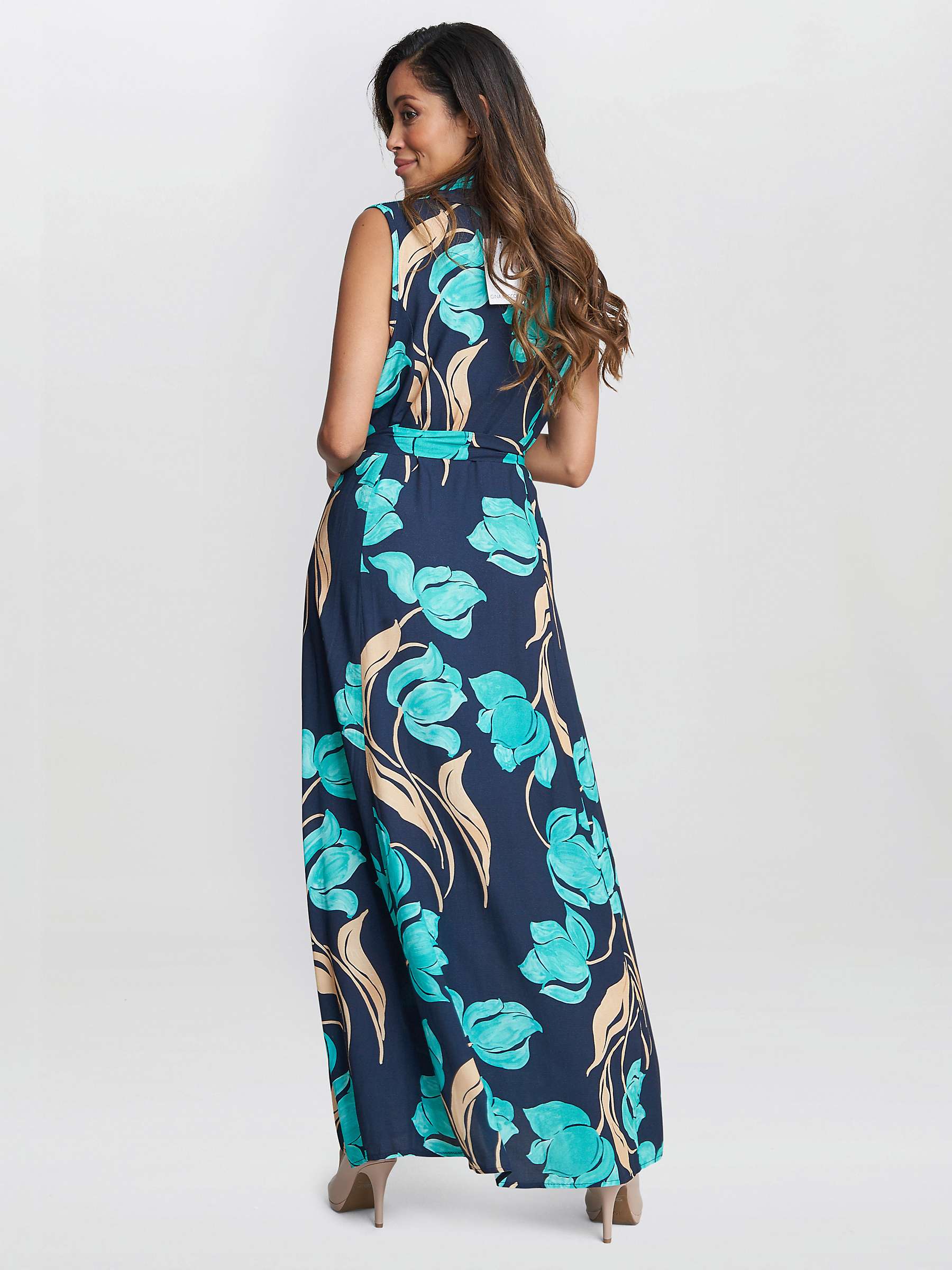 Buy Gina Bacconi Ariel Sleeveless Shirt Maxi Dress, Navy/Multi Online at johnlewis.com
