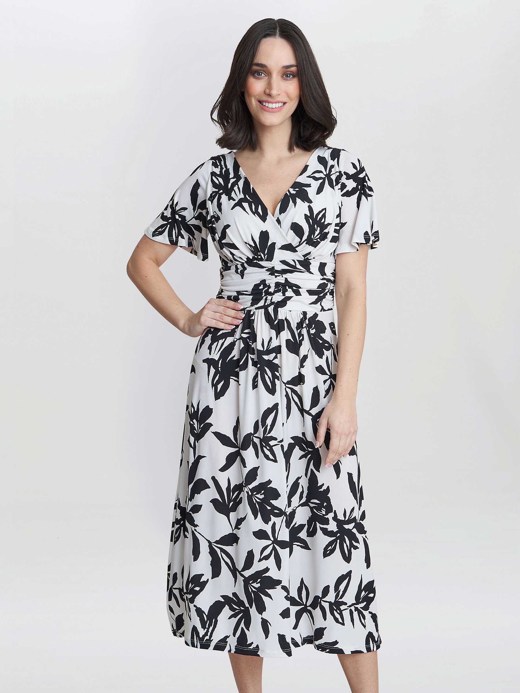 Buy Gina Bacconi Gabriella Floral Midi Jersey Dress, Off White/Black Online at johnlewis.com