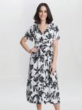 Gina Bacconi Gabriella Floral Midi Jersey Dress, Off White/Black
