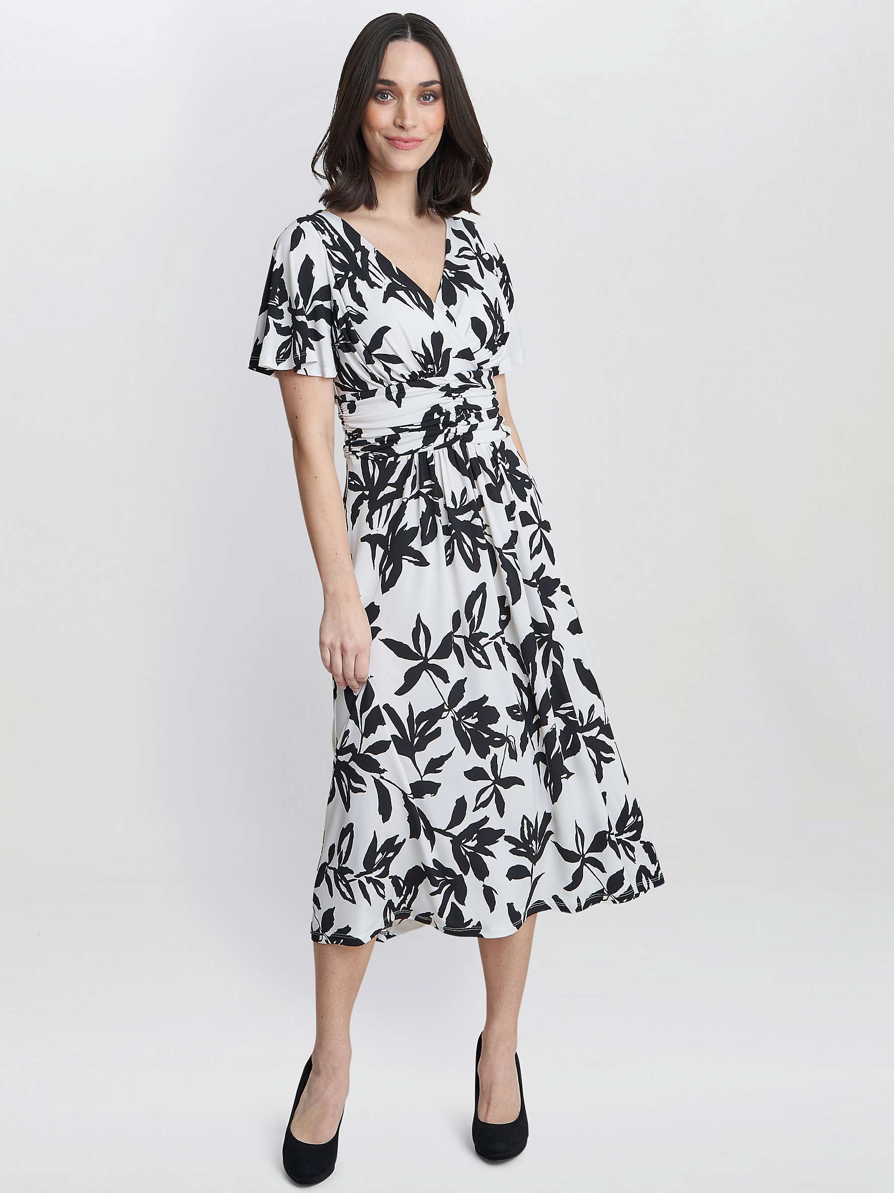 Buy Gina Bacconi Gabriella Floral Midi Jersey Dress, Off White/Black Online at johnlewis.com