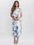 Gina Bacconi Jocelyn Graphic Floral Tiered Midi Dress, Ivory/Multi