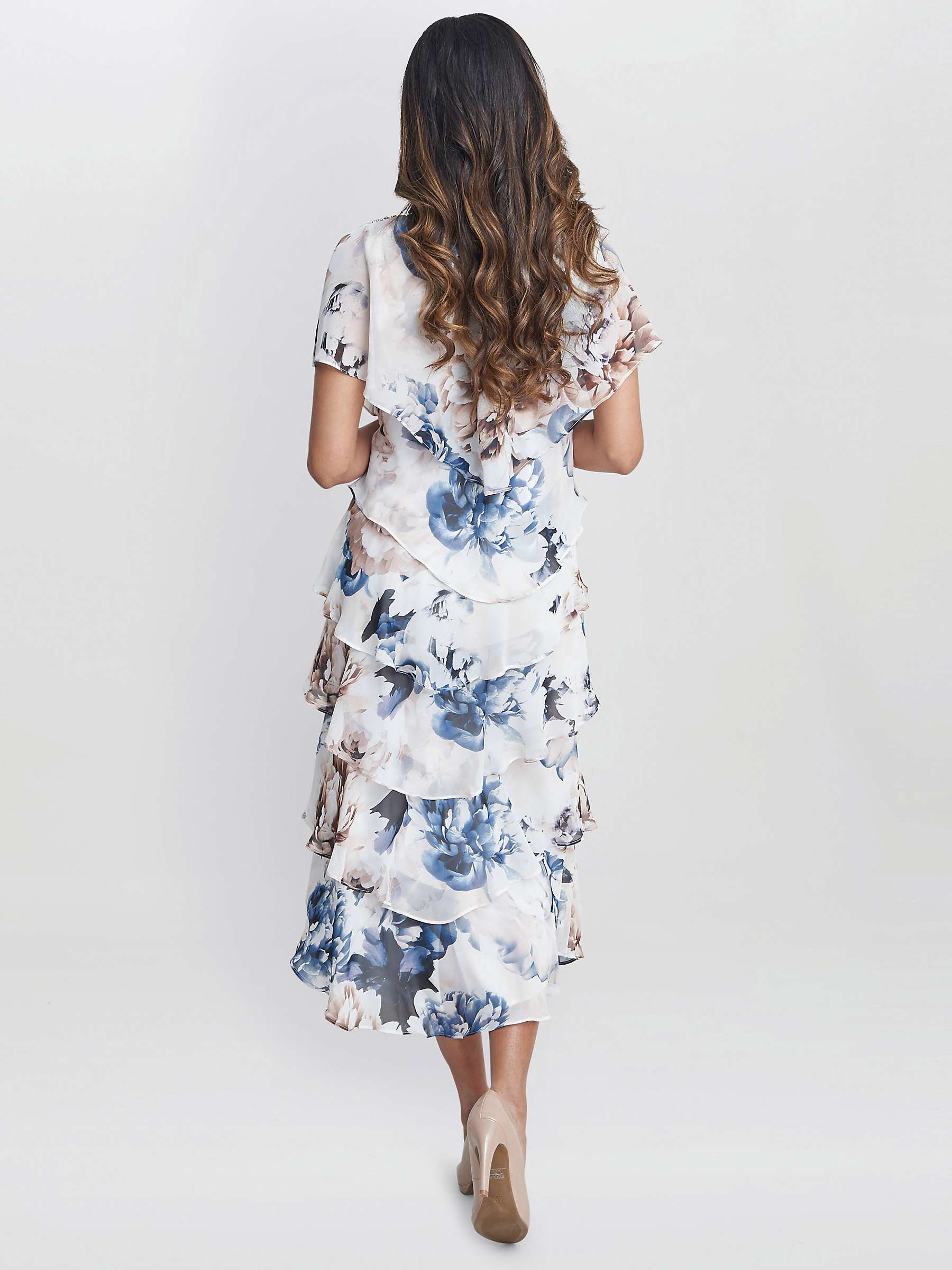 Buy Gina Bacconi Jocelyn Graphic Floral Tiered Midi Dress, Ivory/Multi Online at johnlewis.com
