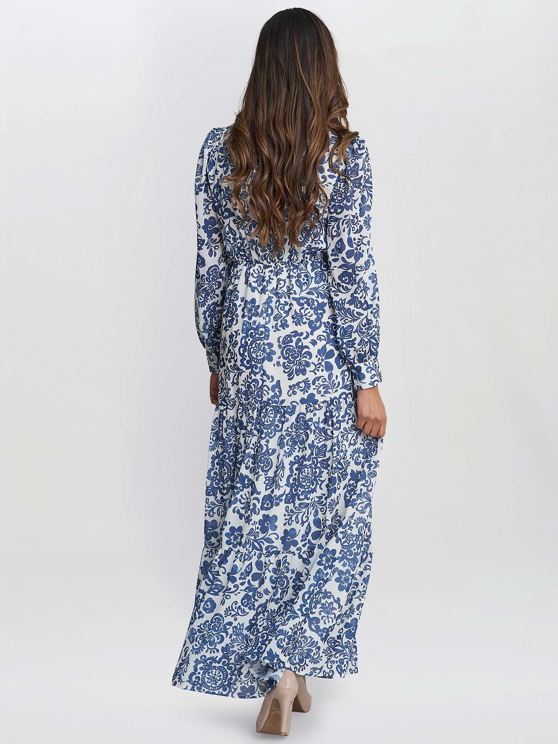 Buy Gina Bacconi Jojo Tiered Floral Maxi Dress, Navy/Cream Online at johnlewis.com