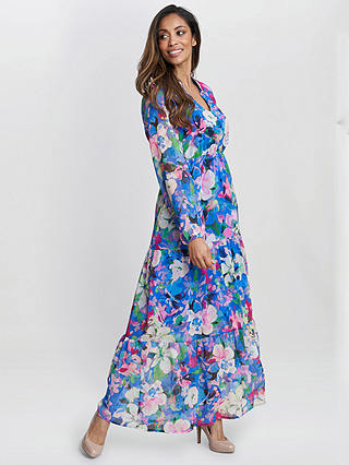 Gina Bacconi Iona Stand Collar Floral Maxi Dress, Multi