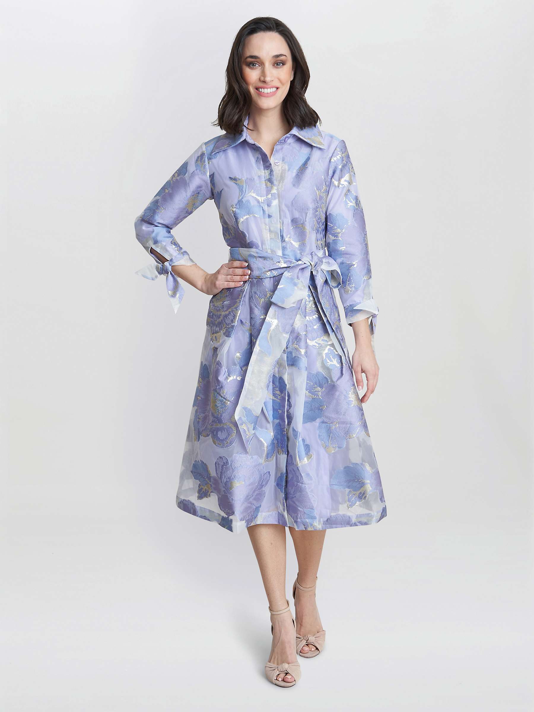 Buy Gina Bacconi Lauren Floral Jacquard Midi Shirt Dress, Blue/Multi Online at johnlewis.com