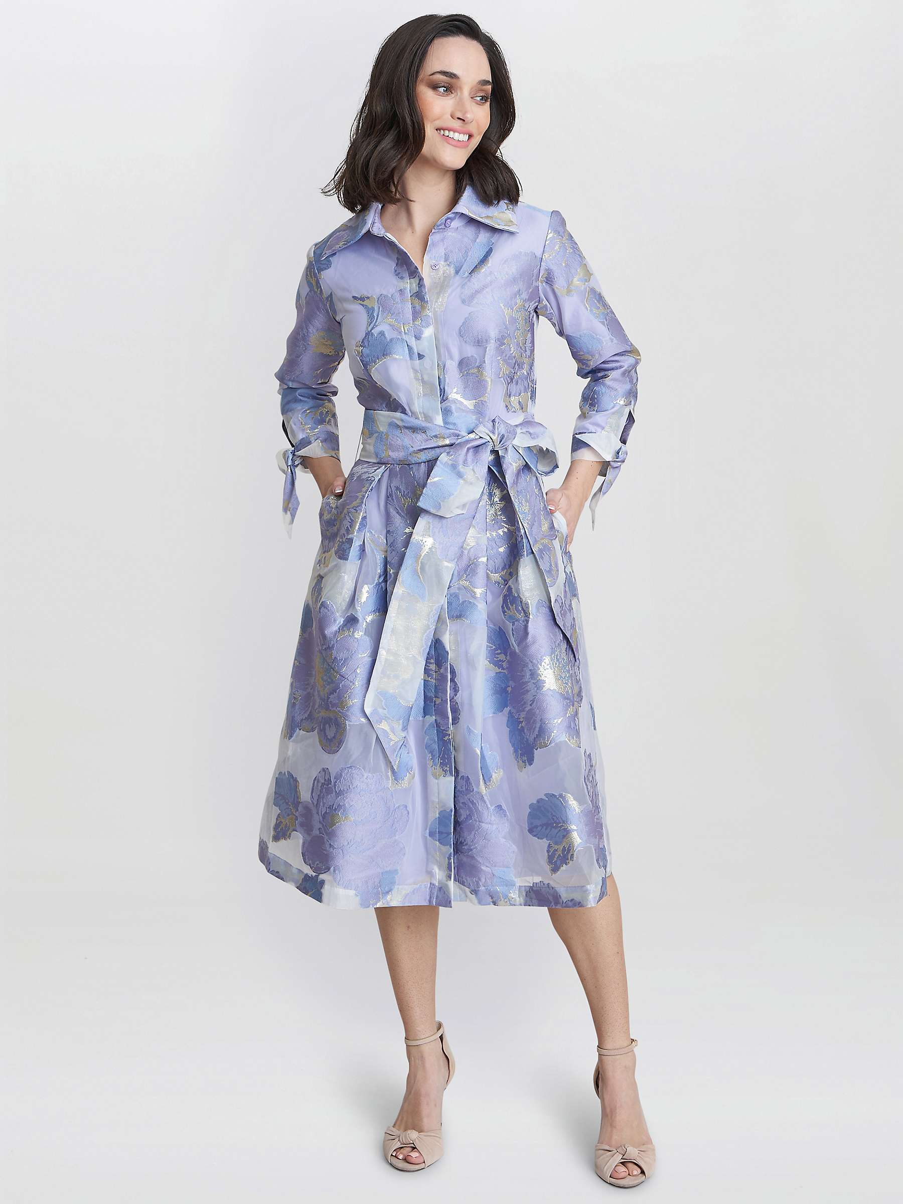 Buy Gina Bacconi Lauren Floral Jacquard Midi Shirt Dress, Blue/Multi Online at johnlewis.com
