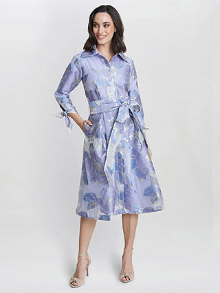 Gina Bacconi Lauren Floral Jacquard Midi Shirt Dress, Blue/Multi