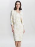 Gina Bacconi Lindsay Floral Jacquard Pearl Trim Dress & Jacket, Yellow/Gold