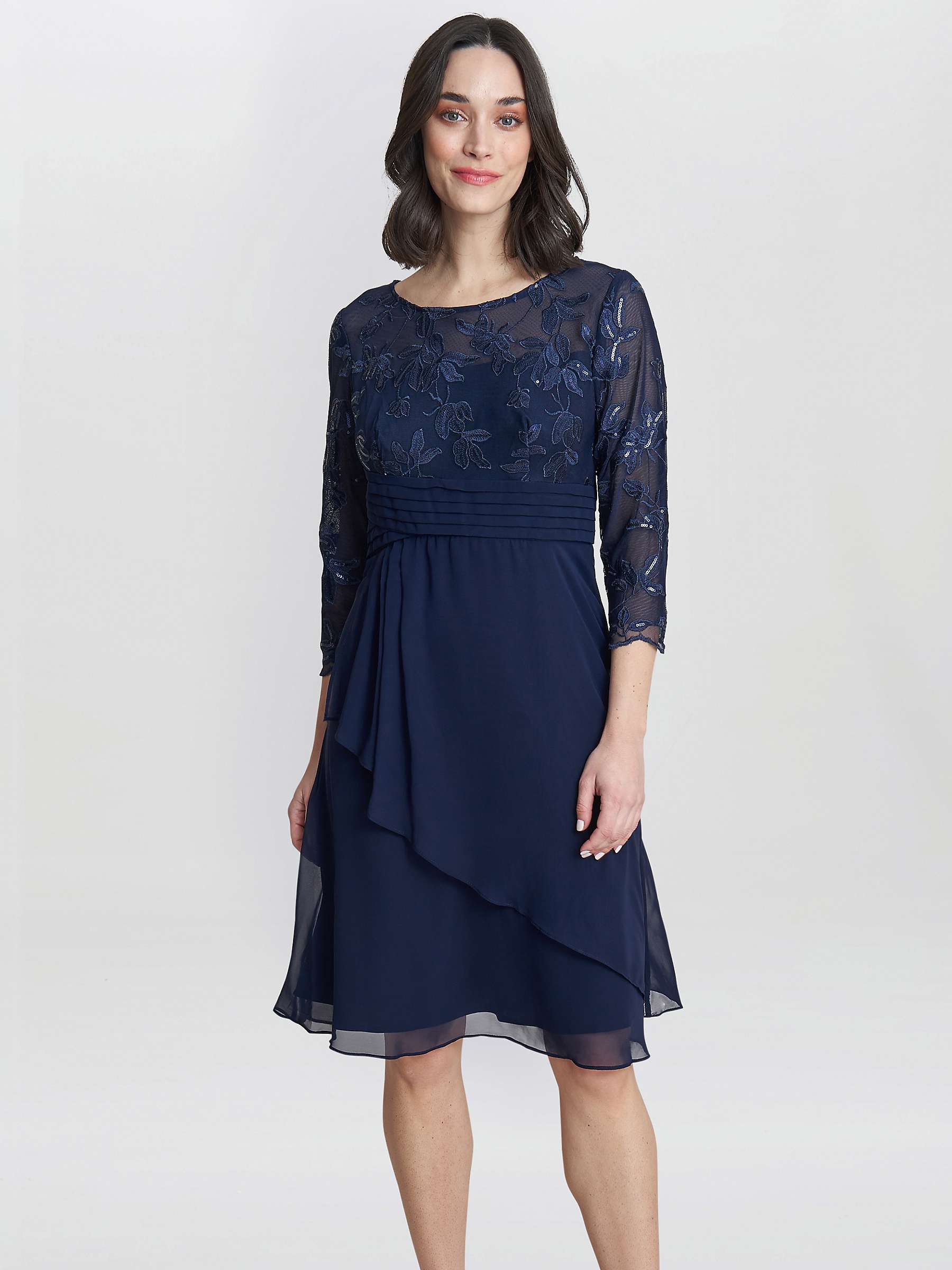 Buy Gina Bacconi Petite Thandie Embroidered Bodice Dress, Navy Online at johnlewis.com