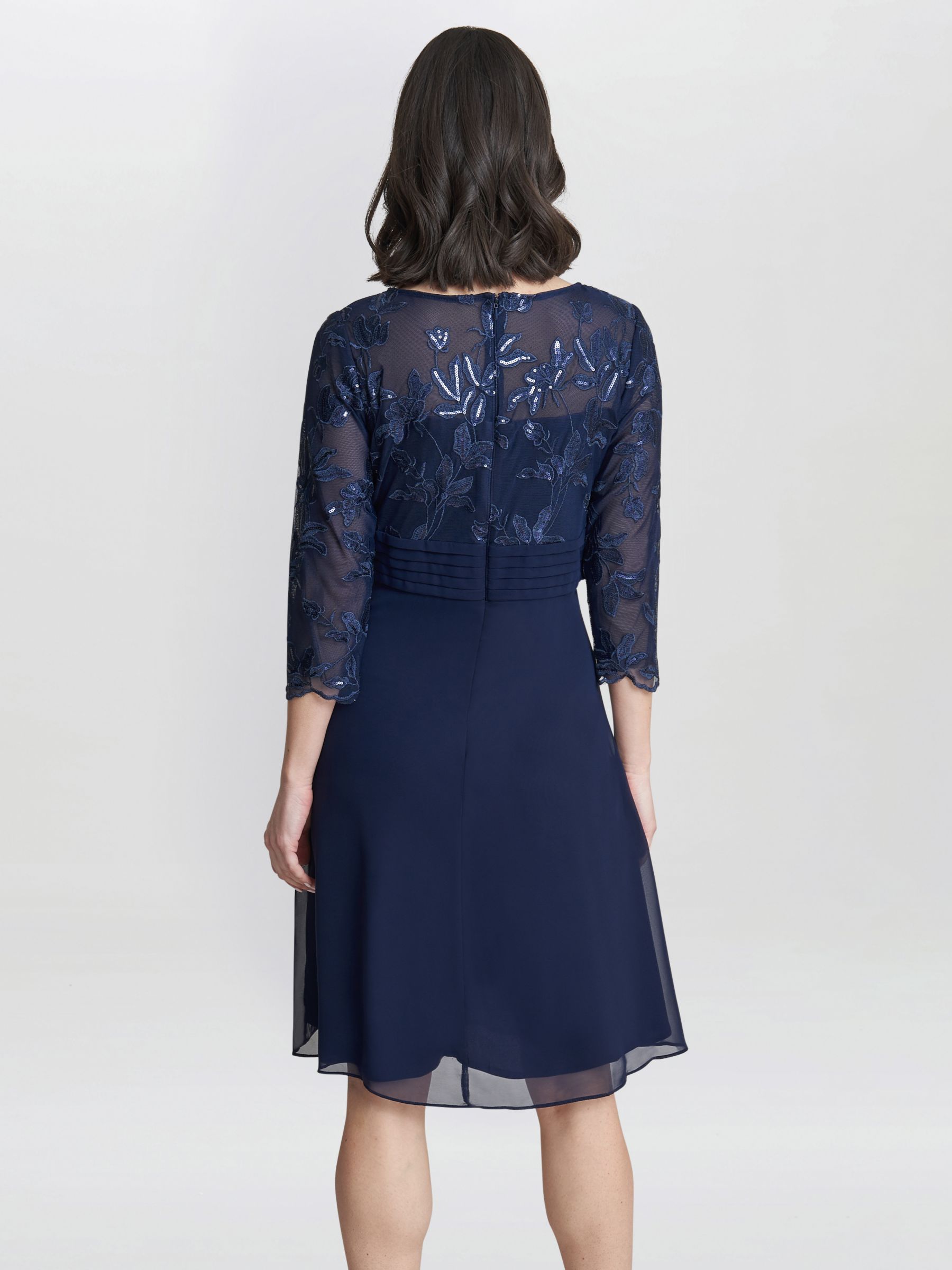 Gina Bacconi Petite Thandie Embroidered Bodice Dress, Navy, 8