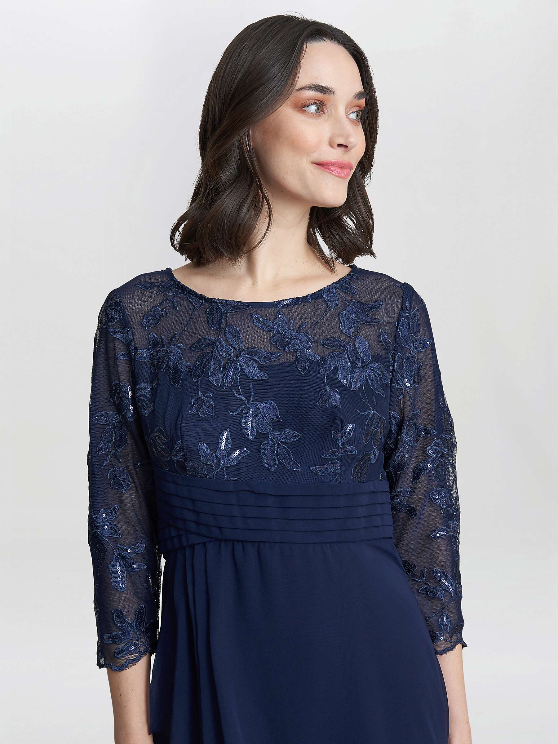 Buy Gina Bacconi Petite Thandie Embroidered Bodice Dress, Navy Online at johnlewis.com