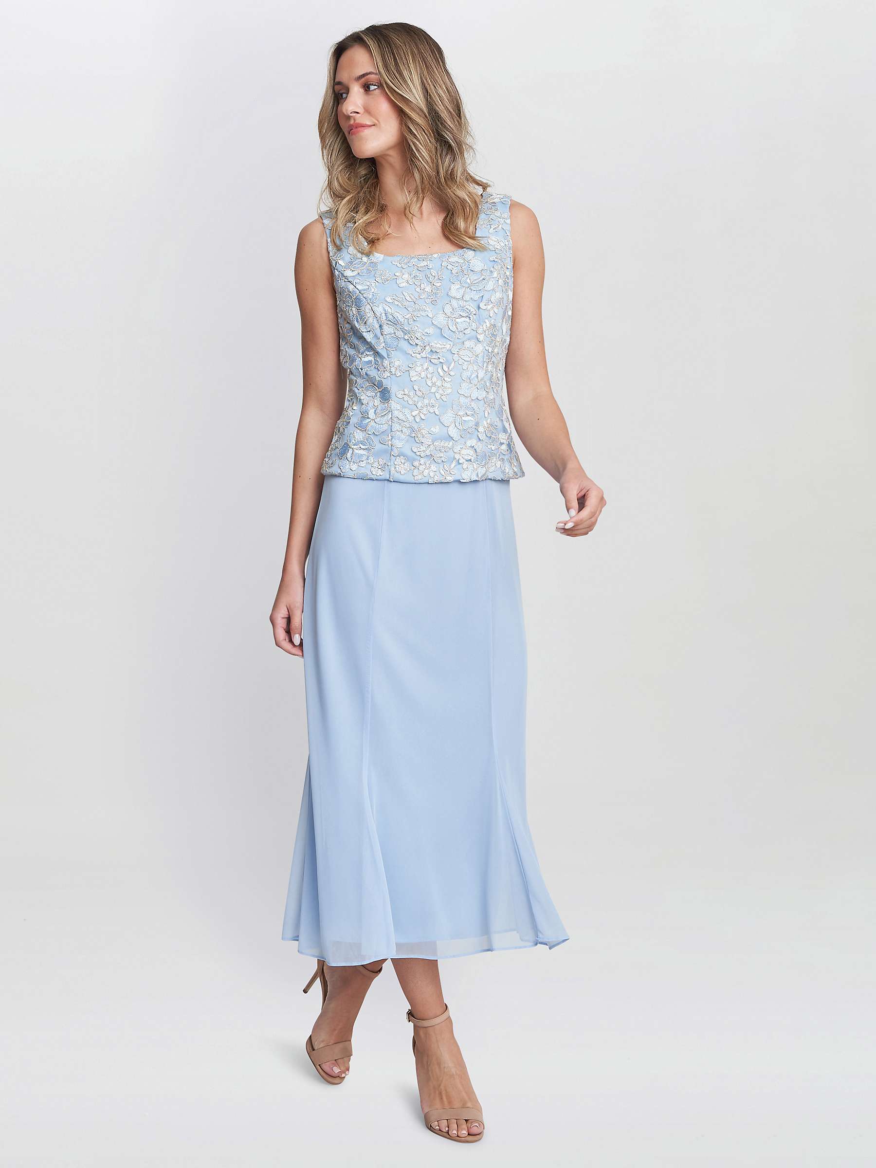Buy Gina Bacconi Joyce Embroidered Lace Jacket And Midi Dress, Light Blue Online at johnlewis.com