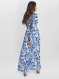 Gina Bacconi Judy Button Front Floral Maxi Dress, Blue/White