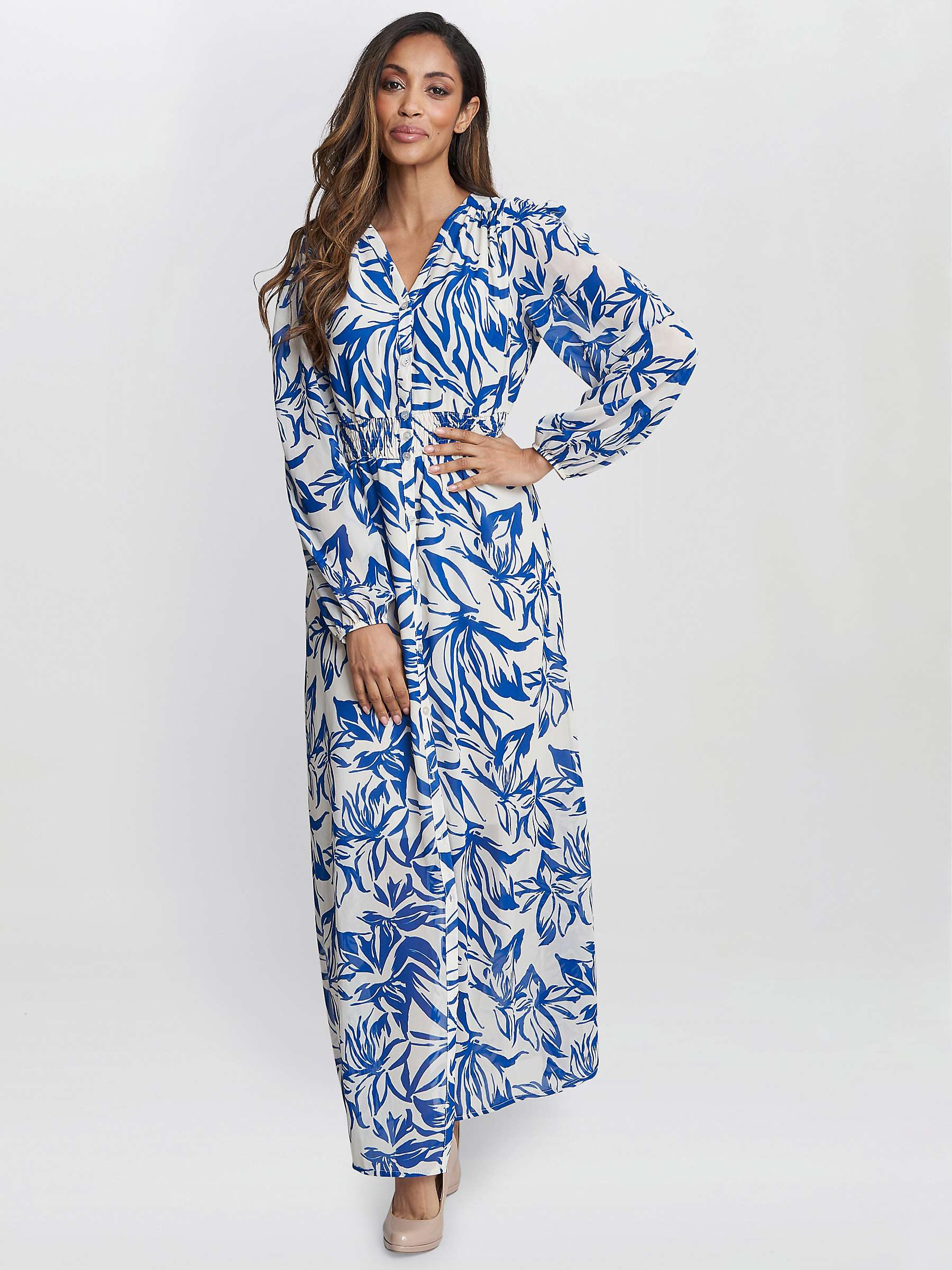 Buy Gina Bacconi Judy Button Front Floral Maxi Dress, Blue/White Online at johnlewis.com