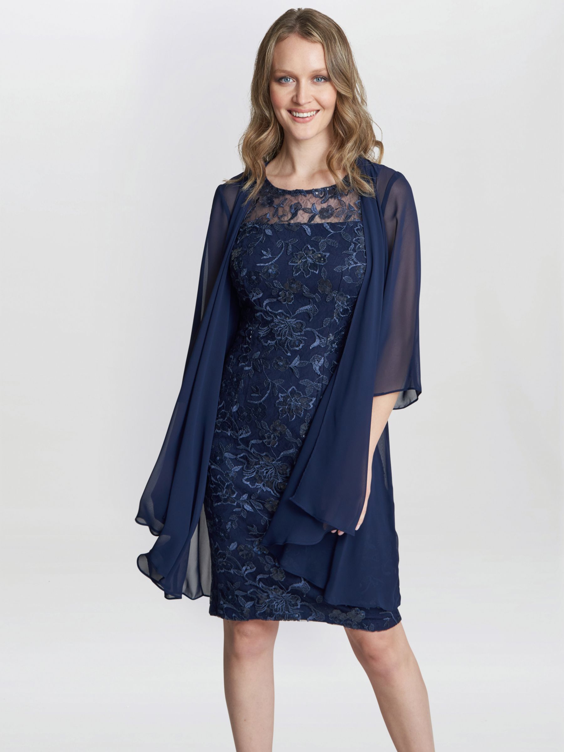 Gina Bacconi Petite Marla Embroidered Dress, Navy