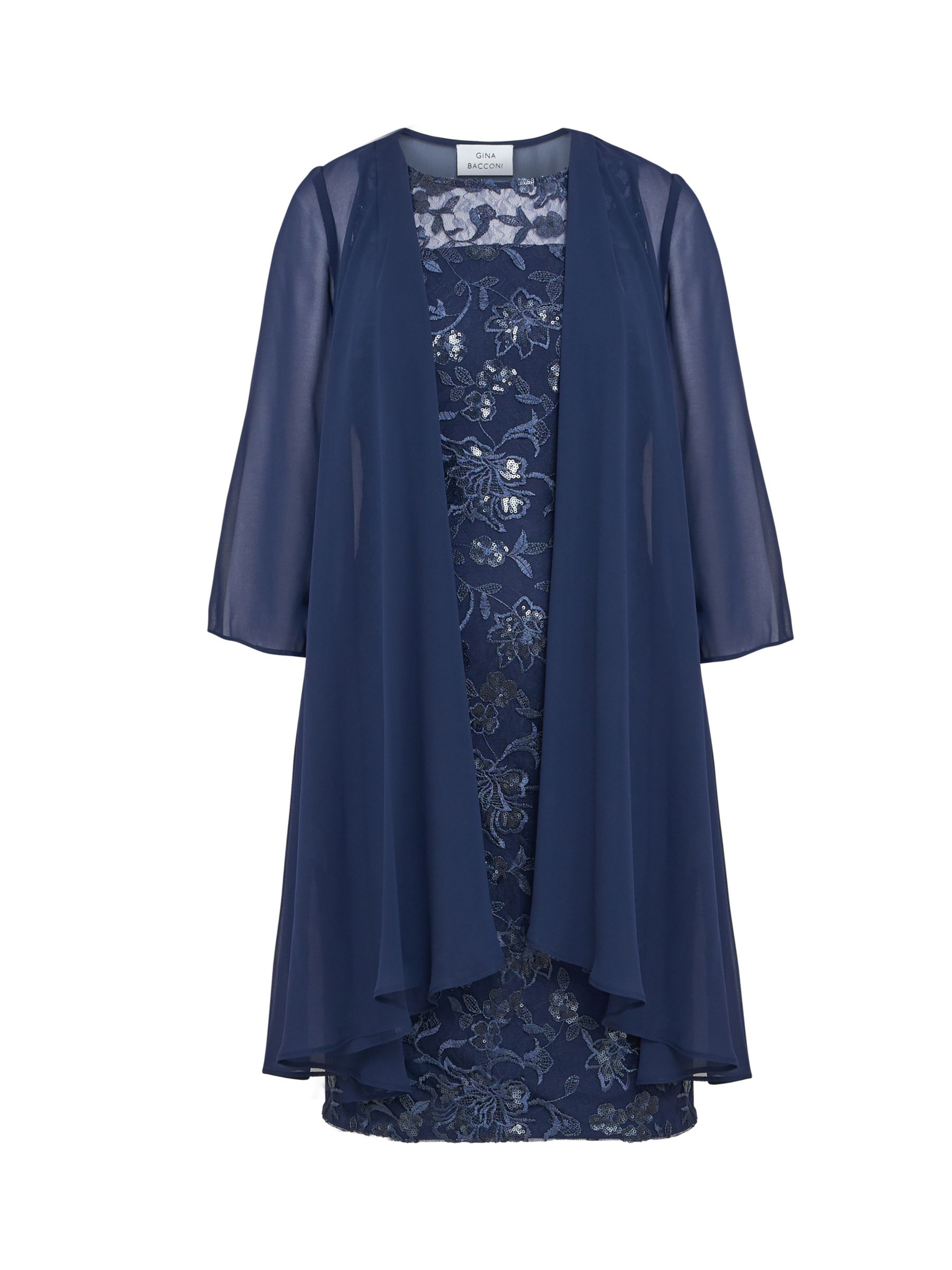 Gina Bacconi Petite Marla Embroidered Dress, Navy, 12